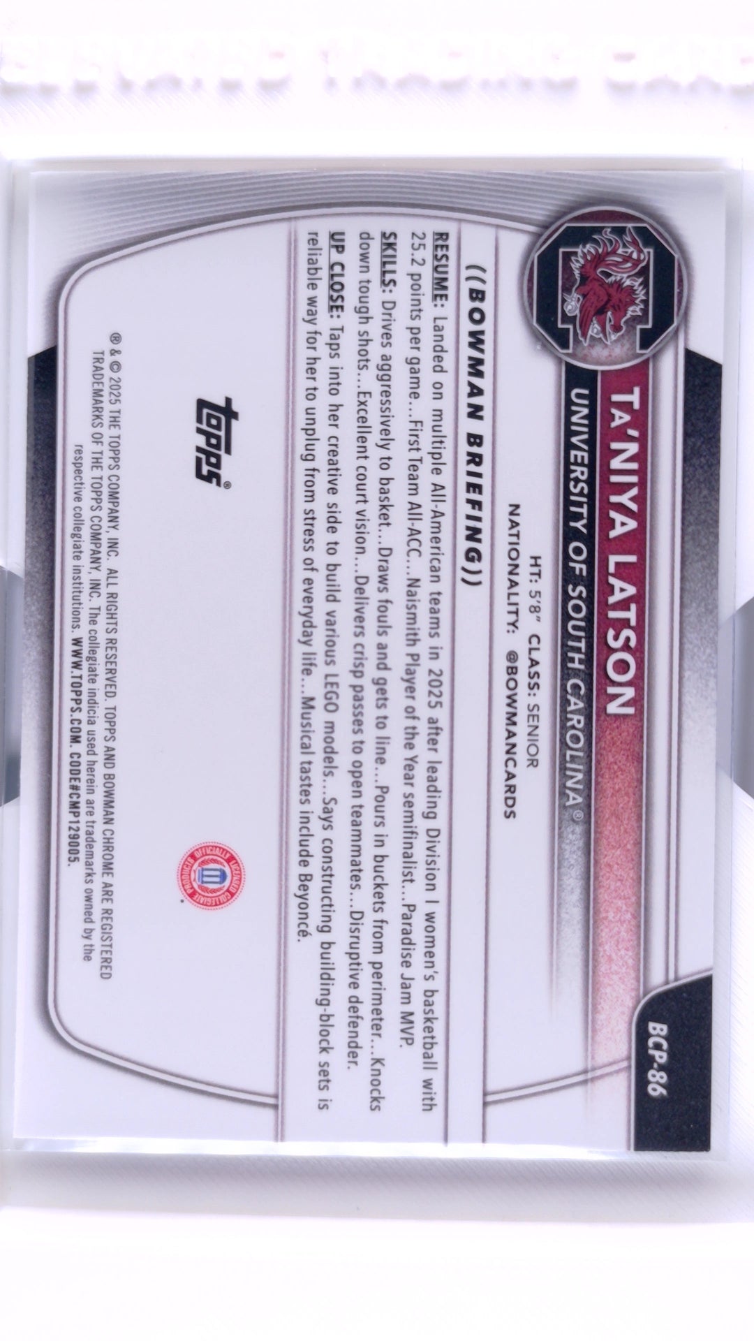 #BCP-86 Ta'Niya Latson Chrome Prospects - back