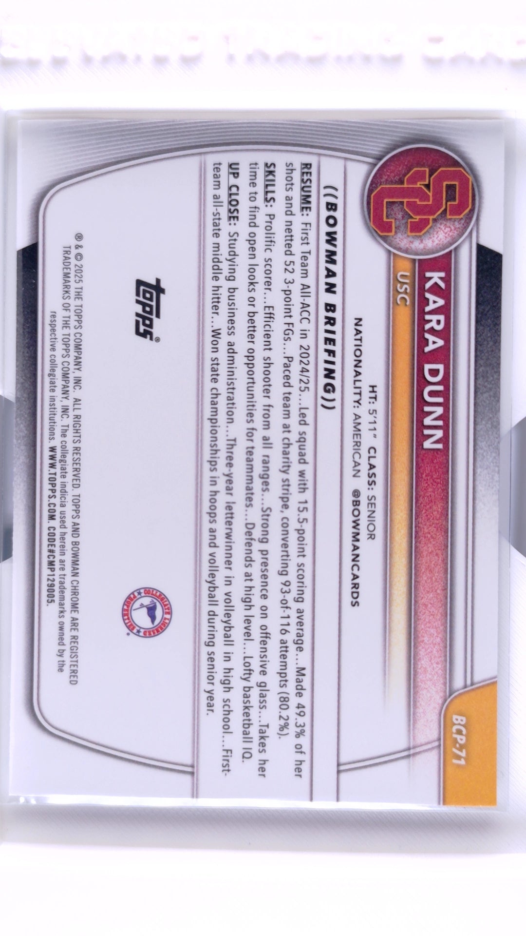 #BCP-71 Kara Dunn Chrome Prospects - back