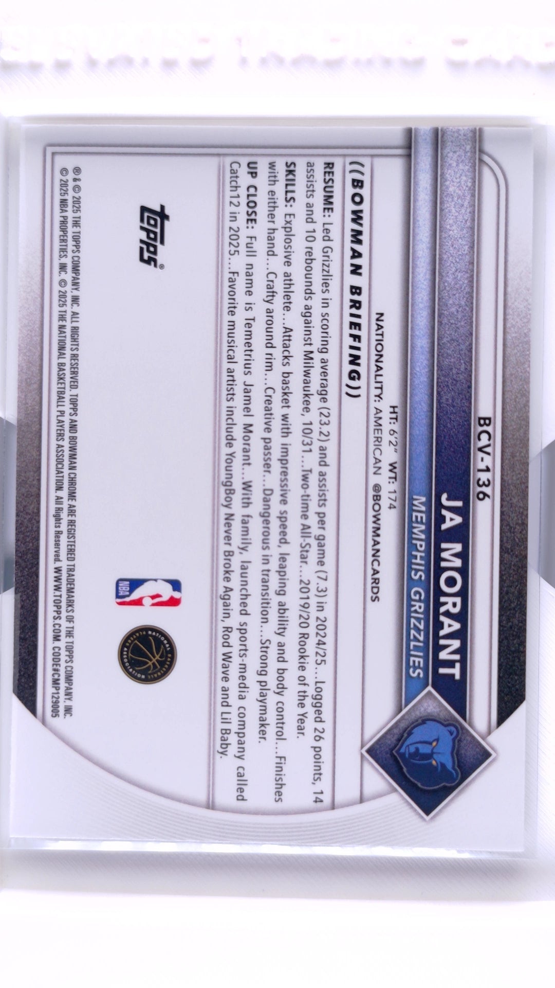 #BCV-136 Ja Morant Chrome - back