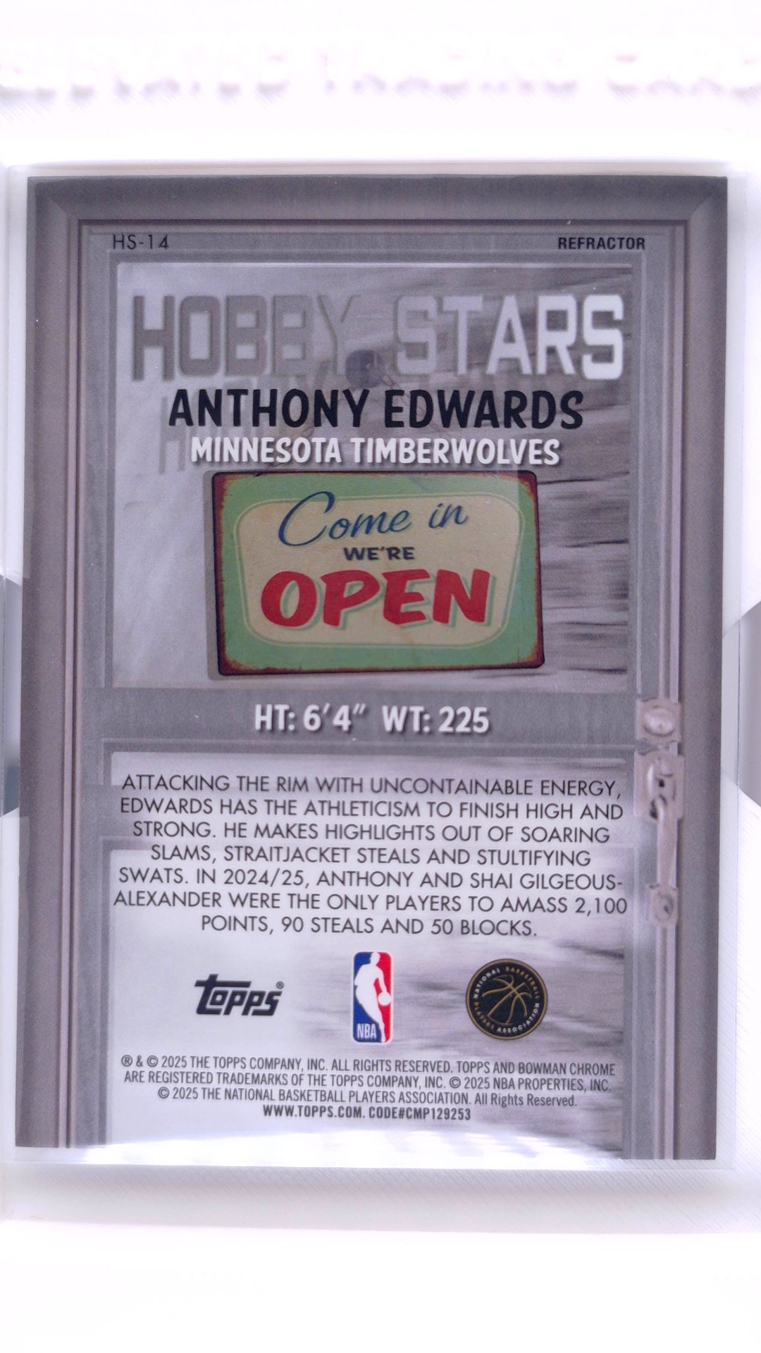 #HS-14 Anthony Edwards Hobby Stars - back