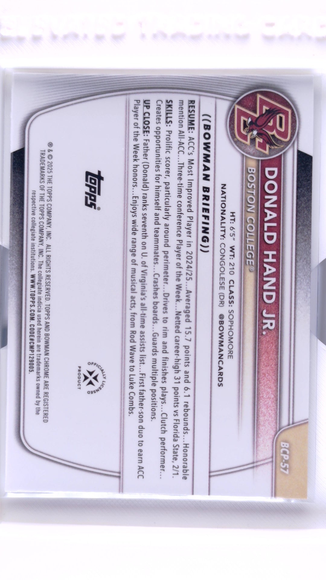 #BCP-57 Donald Hand Jr. Chrome Prospects - back