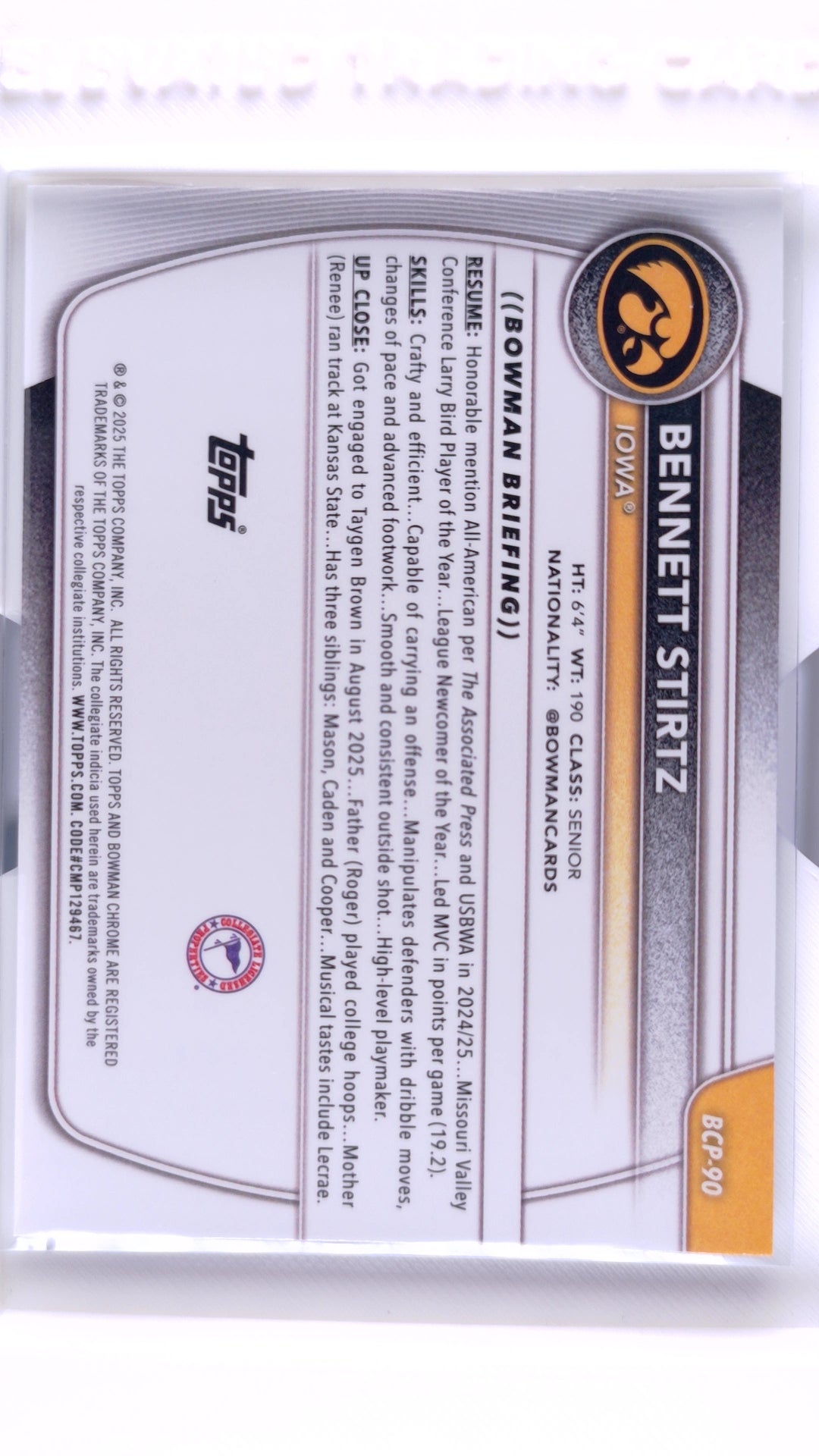 #BCP-90 Bennett Stirtz Chrome Prospects - back