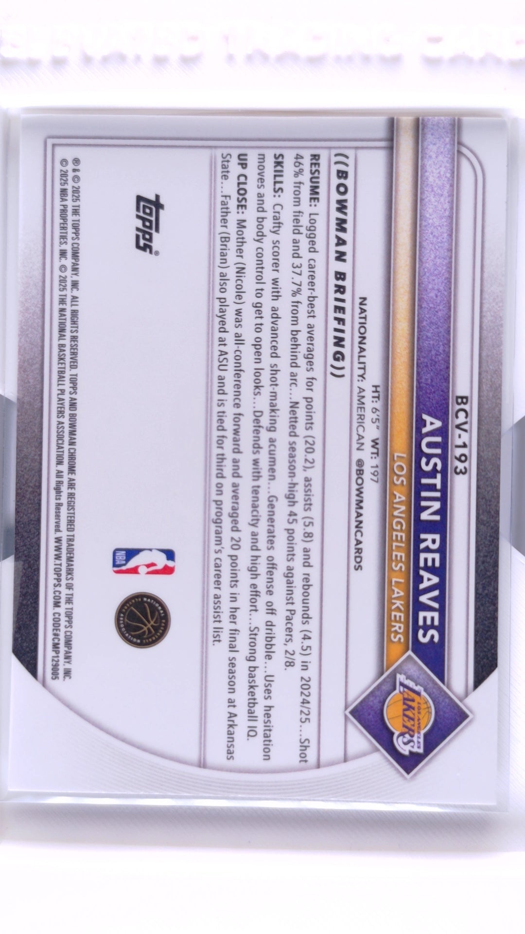 #BCV-193 Austin Reaves Chrome - back