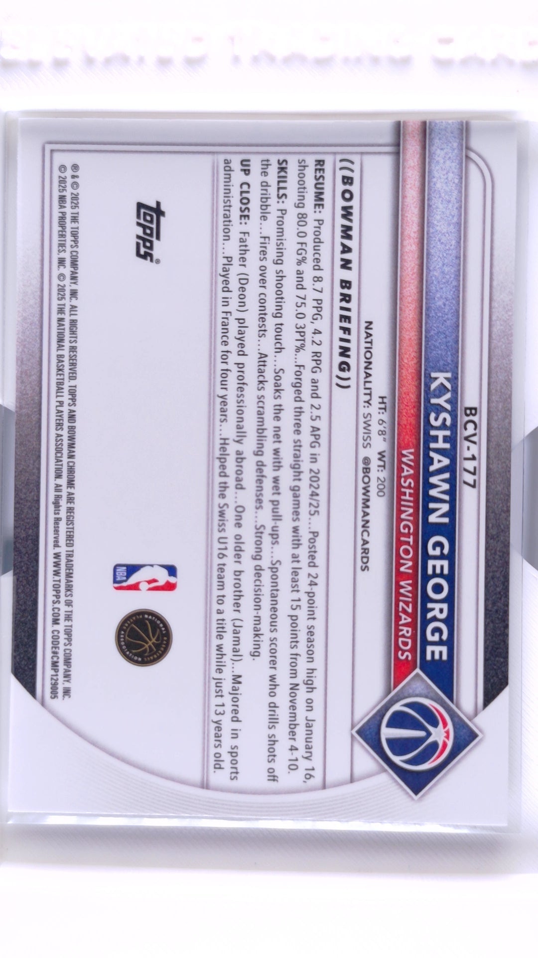 #BCV-177 Kyshawn George Chrome - back