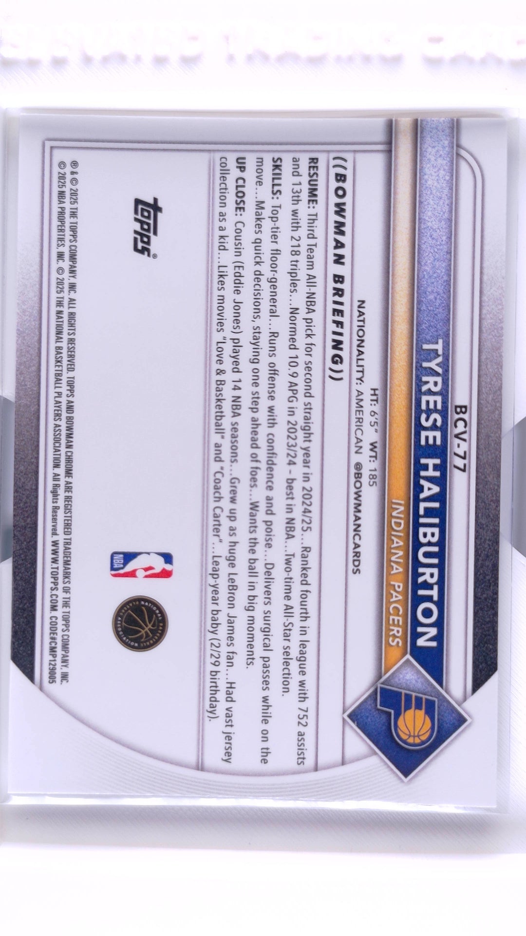 #BCV-77 Tyrese Haliburton Chrome - back