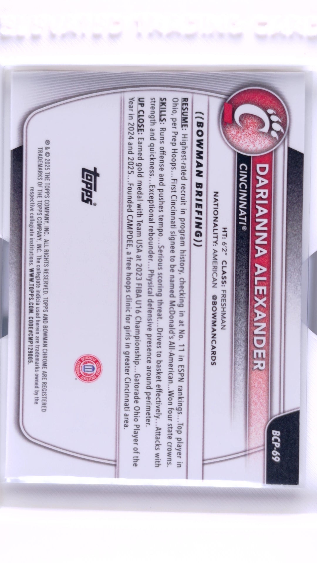 #BCP-69 Darianna Alexander Chrome Prospects - back