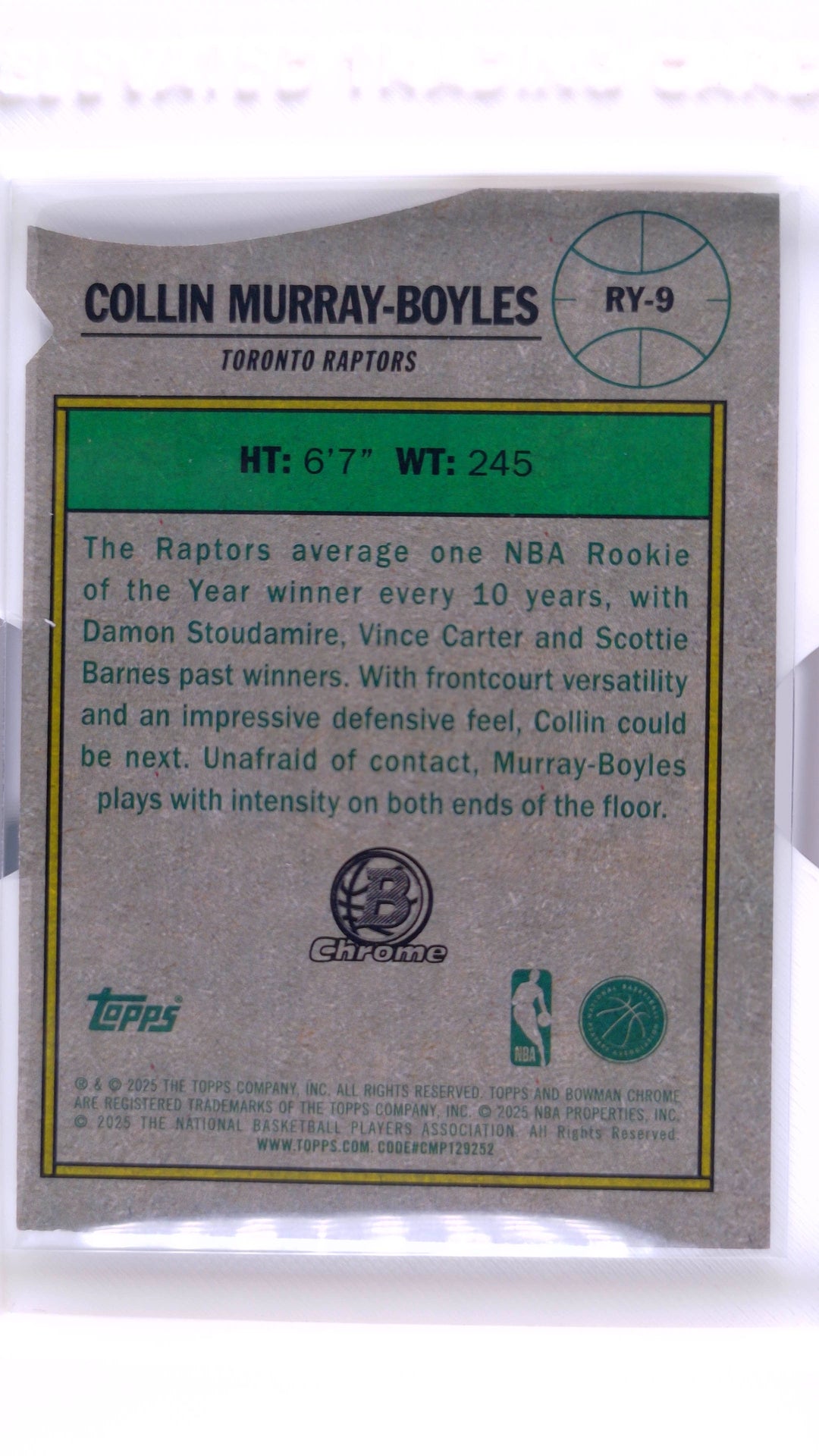 #RY-9 Collin Murray-Boyles Rookie ROY Favorites - back