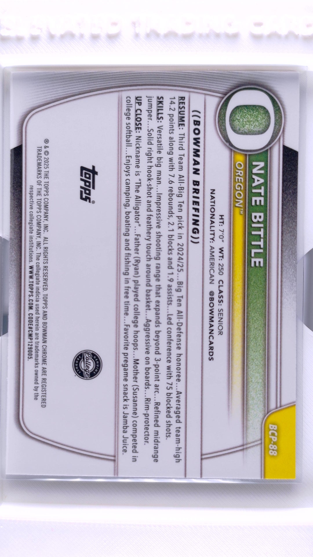 #BCP-88 Nate Bittle Chrome Prospects - back