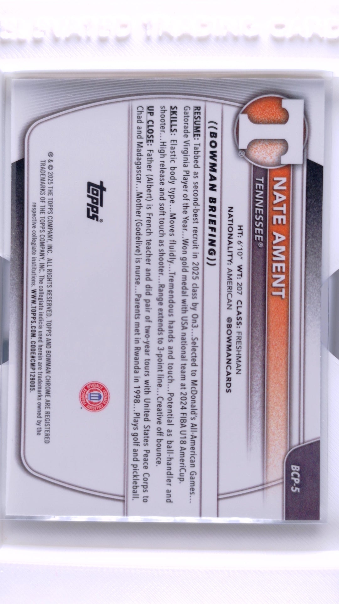 #BCP-5 Nate Ament Chrome Prospects - back