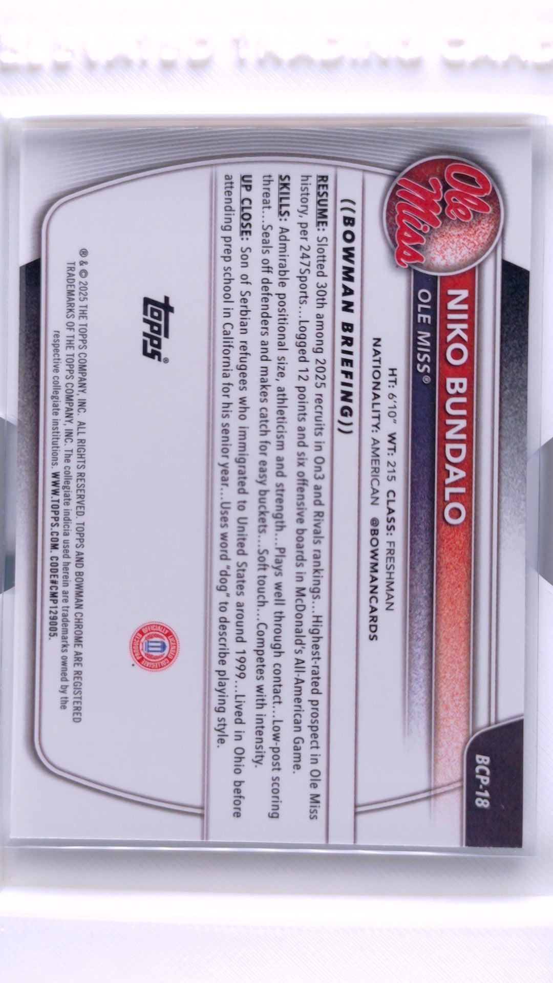 #BCP-18 Niko Bundalo Chrome Prospects - back