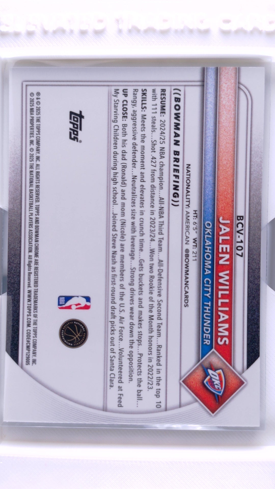 #BCV-107 Jalen Williams Chrome - back