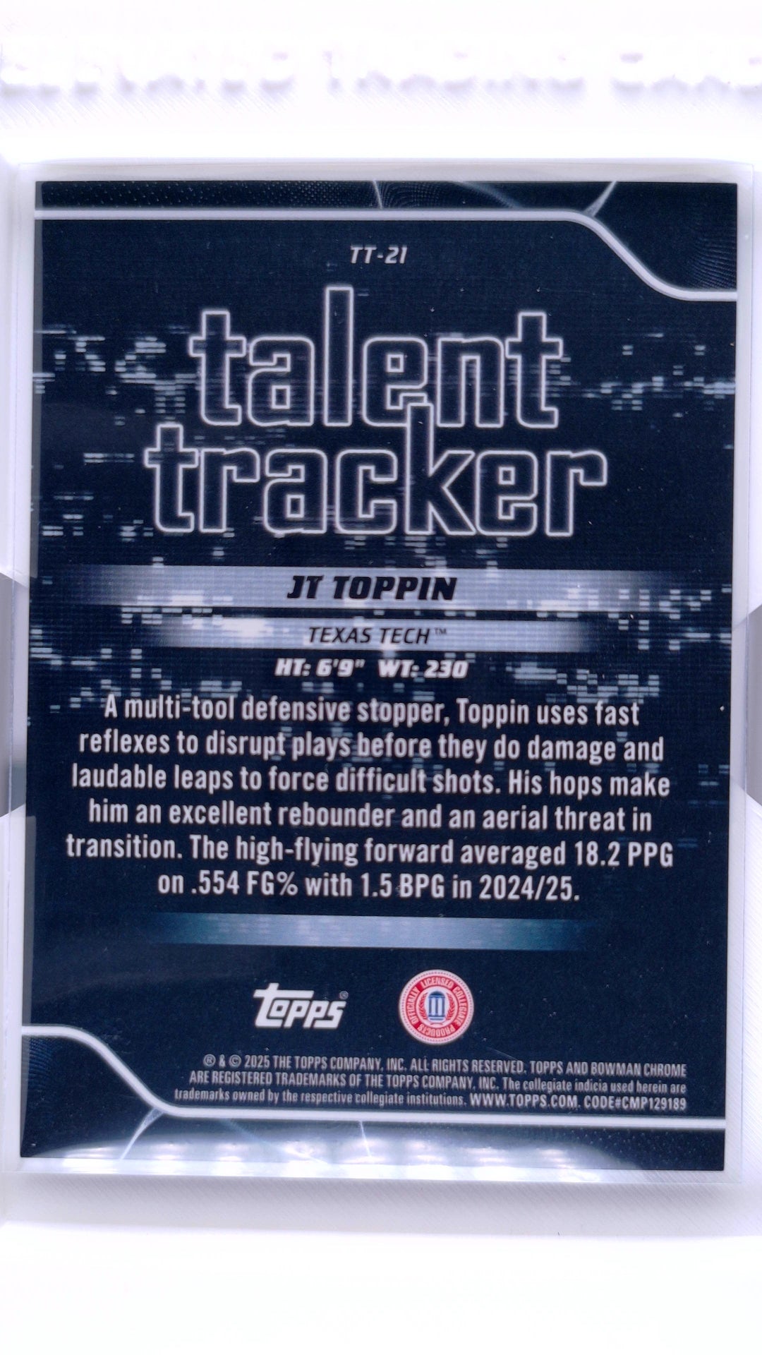 #TT-21 JT Toppin Talent Tracker - back