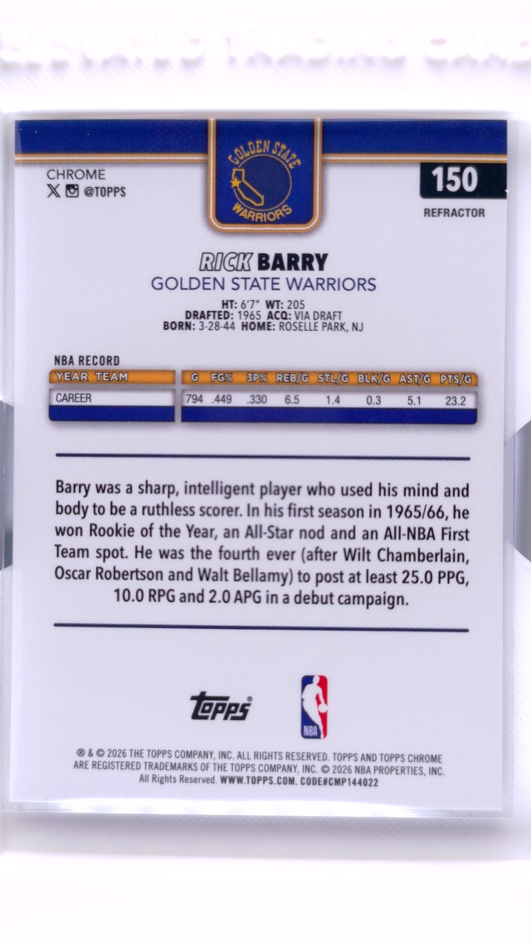 #150 Rick Barry Refractor - back