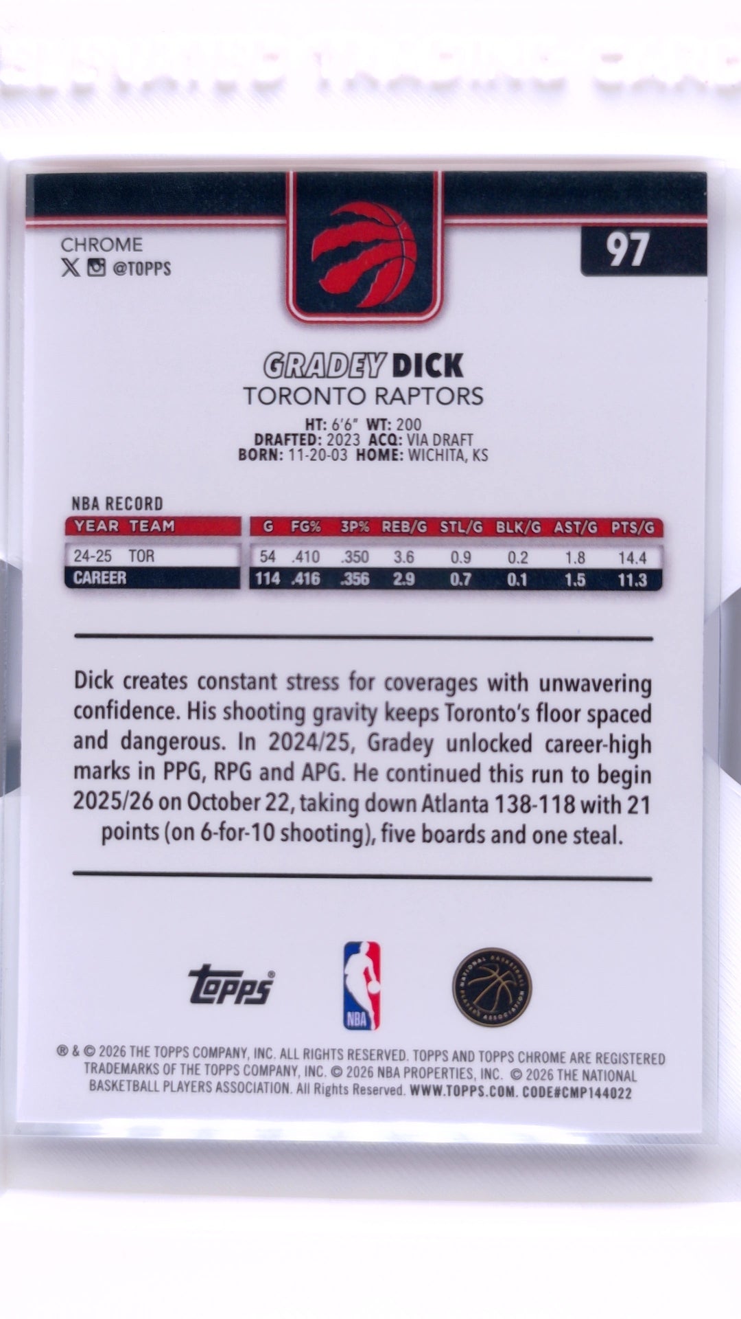 #97 Gradey Dick Red, White & Blue Refractor - back