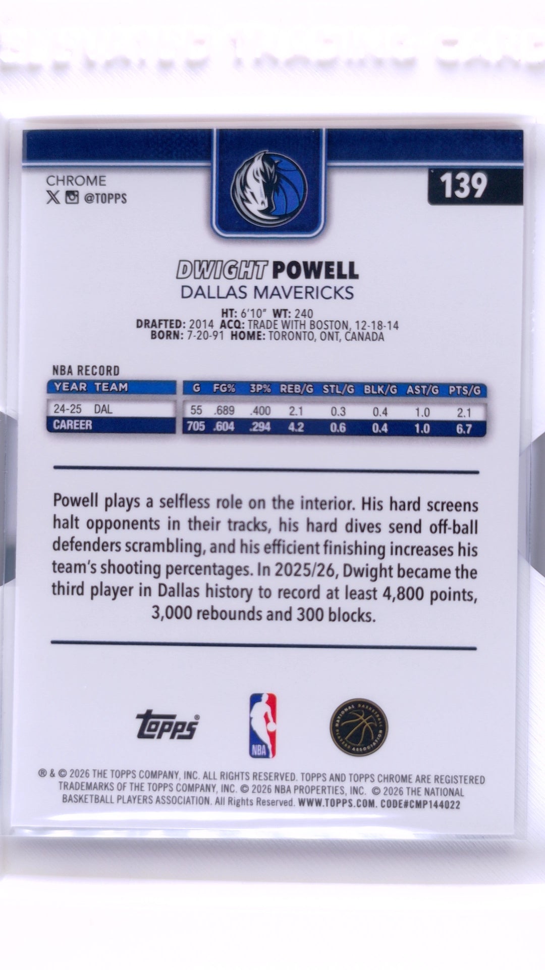 #139 Dwight Powell Red, White & Blue Refractor - back