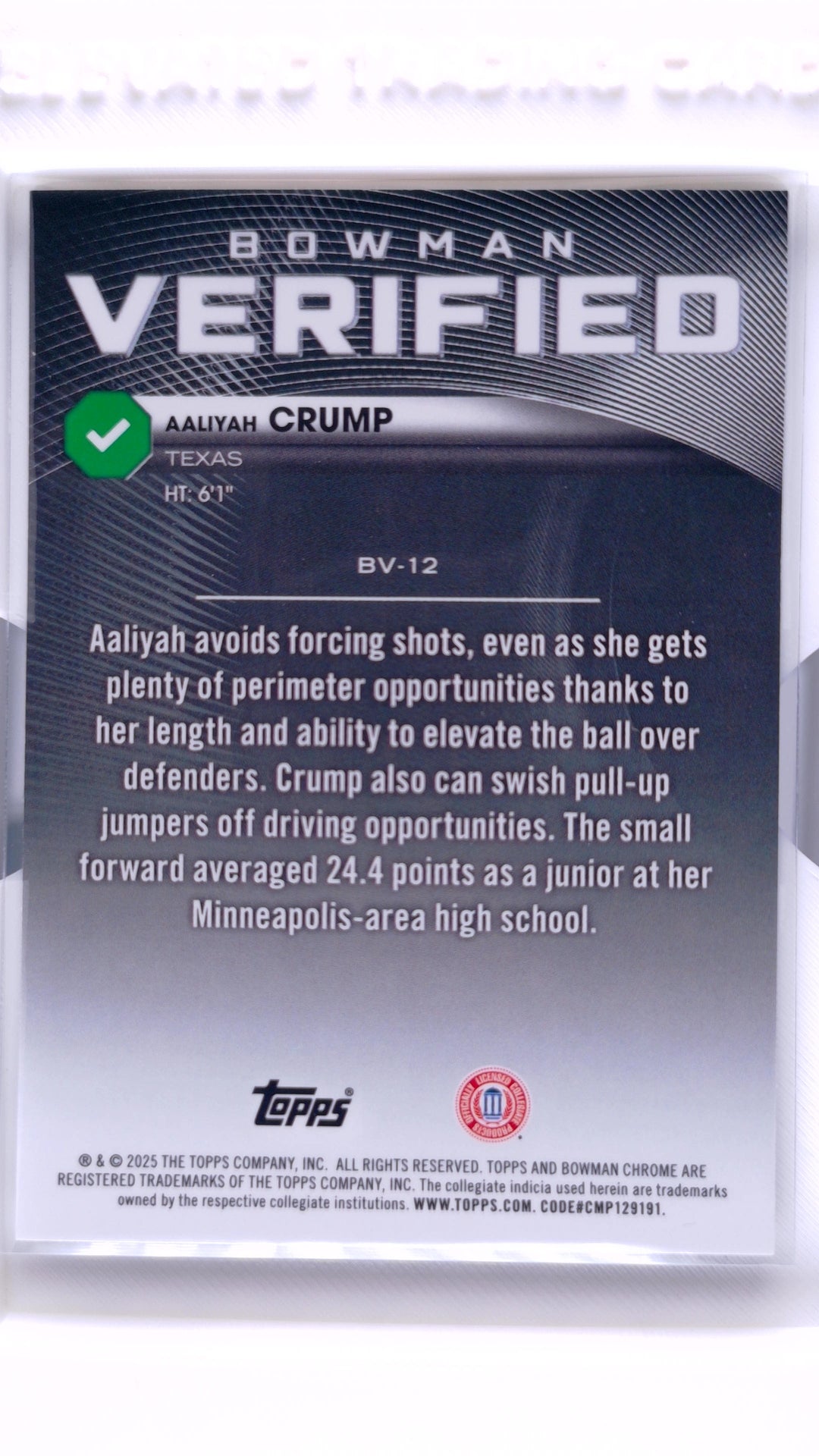 #BV-12 Aaliyah Crump Bowman Verified - back