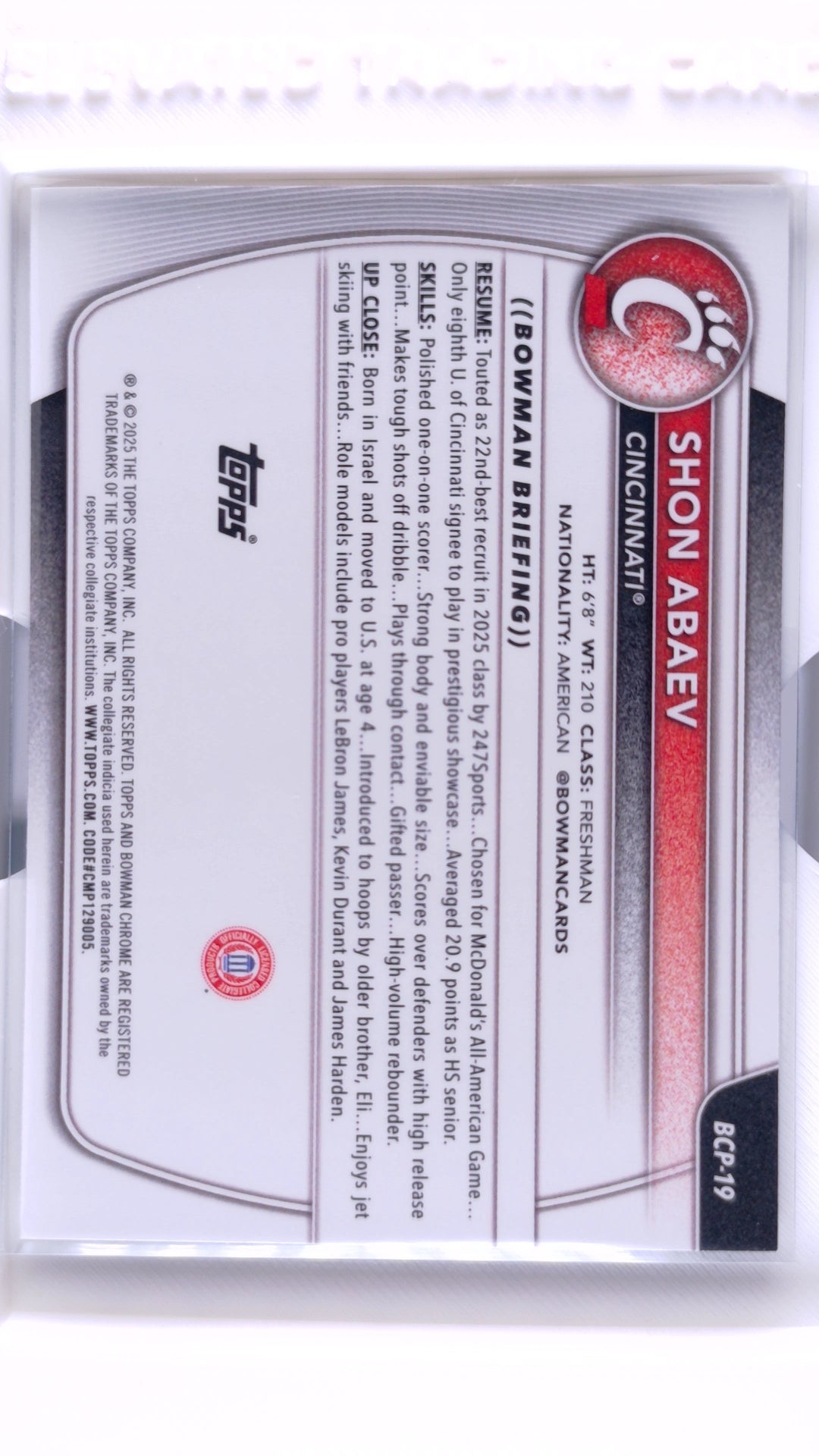 #BCP-19 Shon Abaev Chrome Prospects Reptilian Refractor - back