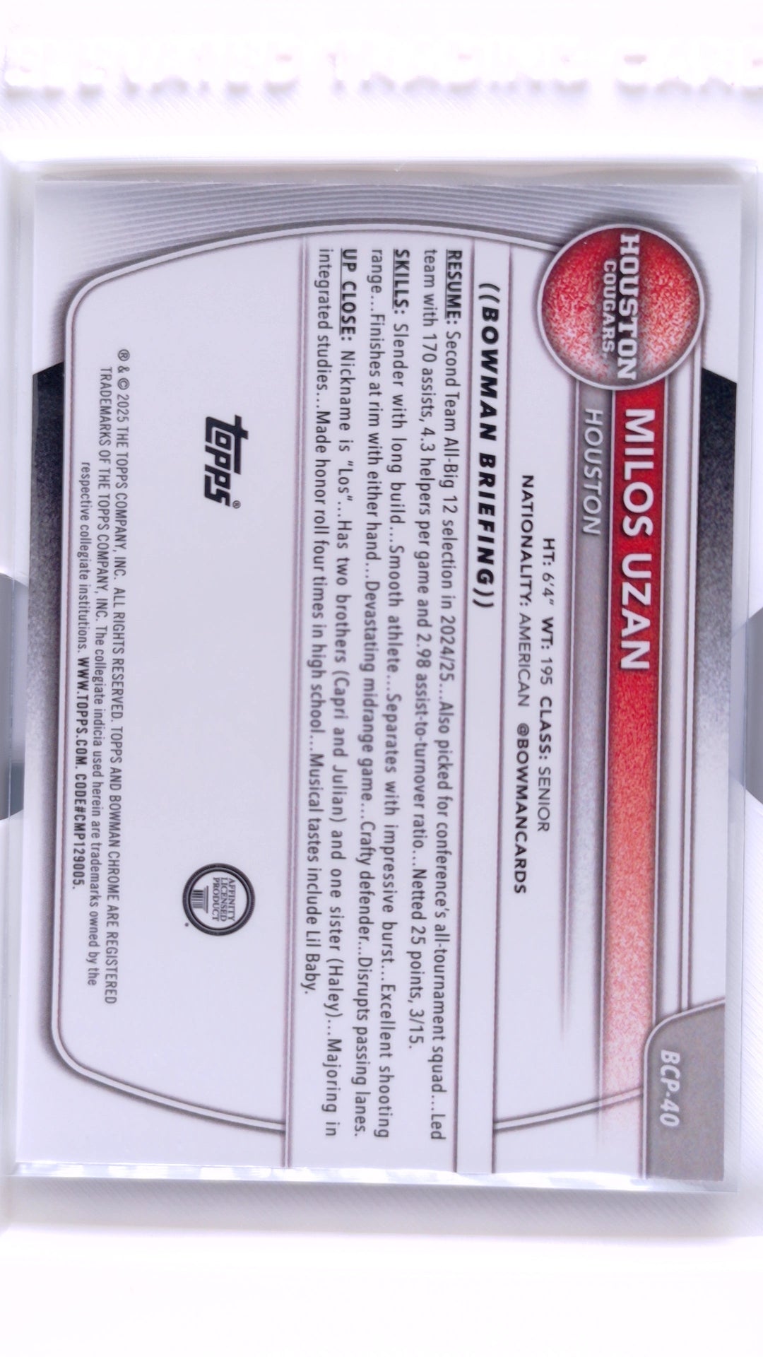 #BCP-40 Milos Uzan Chrome Prospects - back