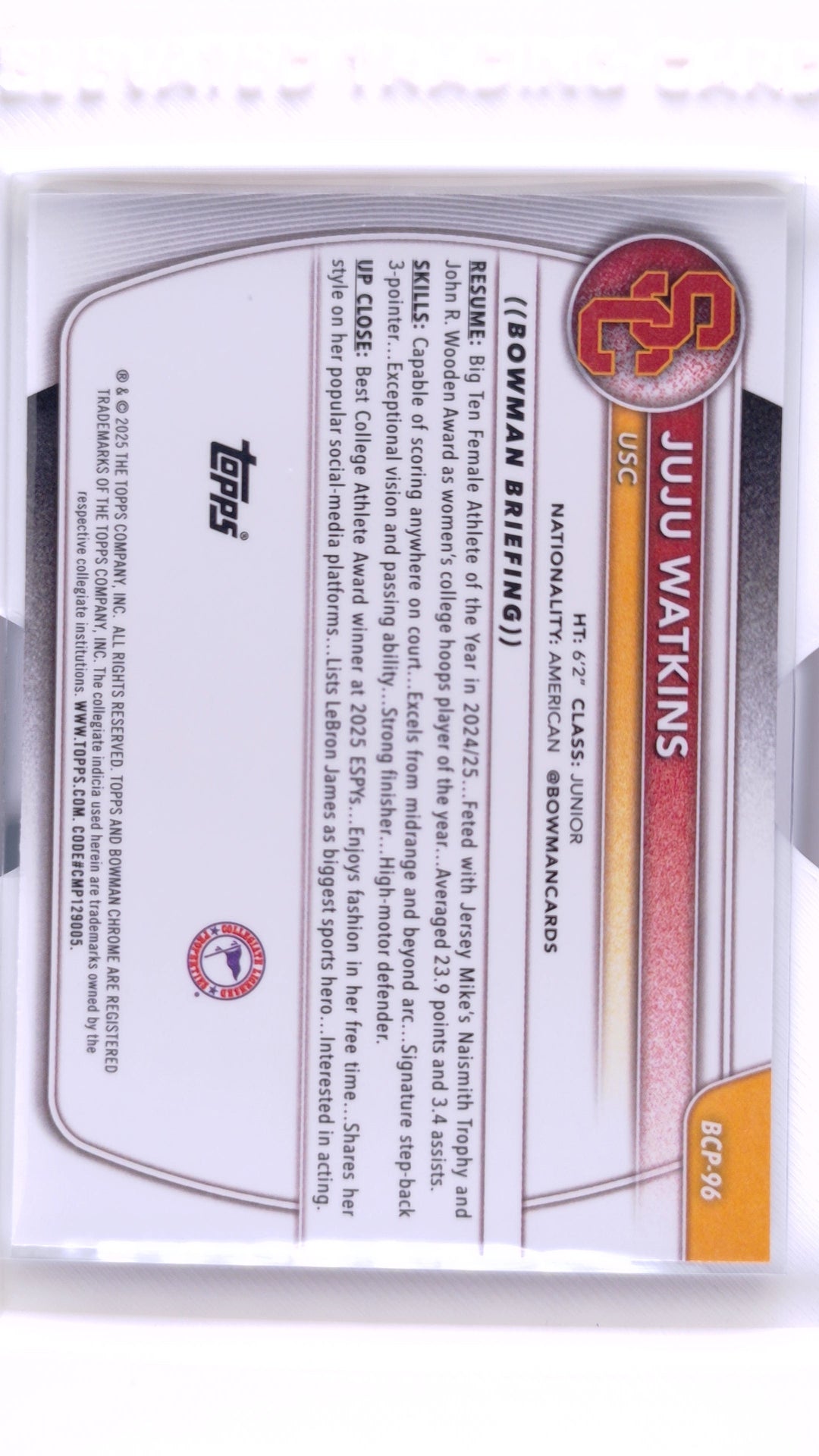 #BCP-96 Juju Watkins Chrome Prospects - back
