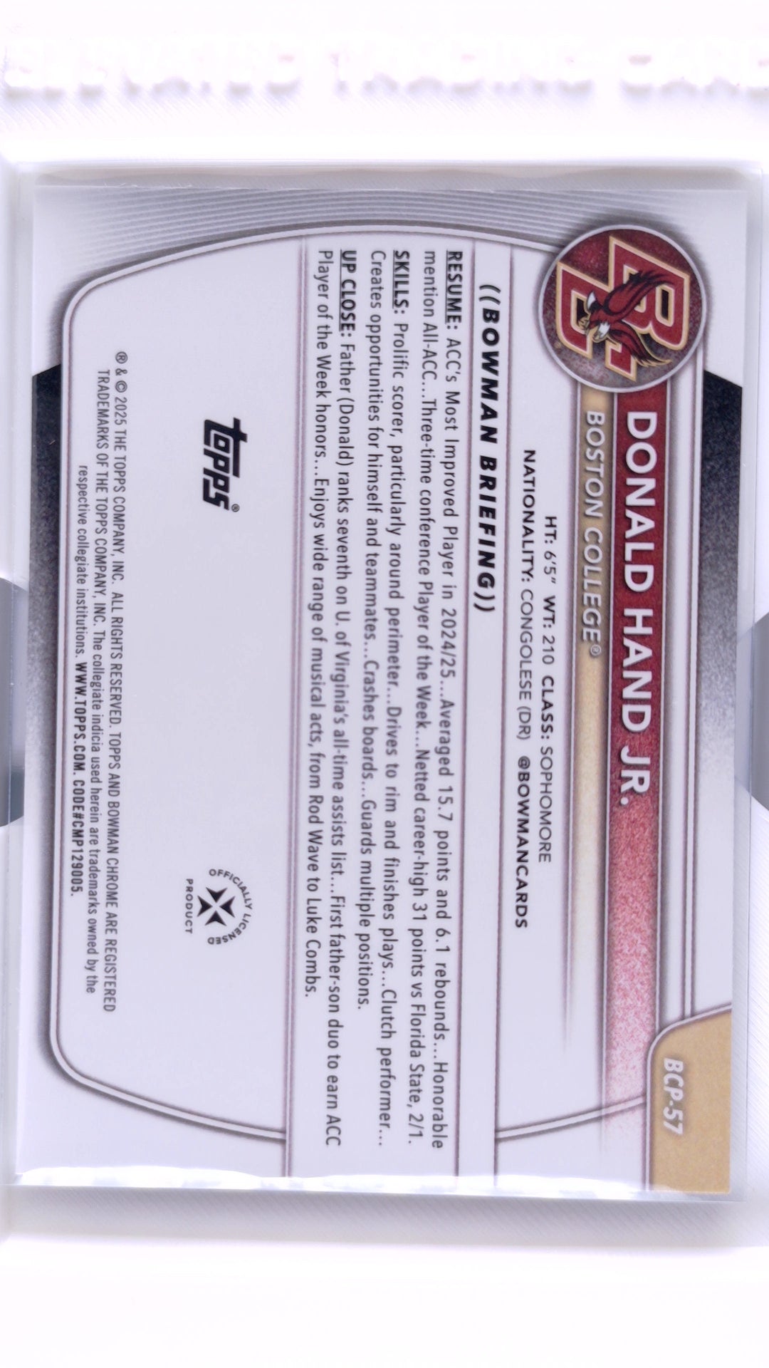 #BCP-57 Donald Hand Jr. Chrome Prospects - back