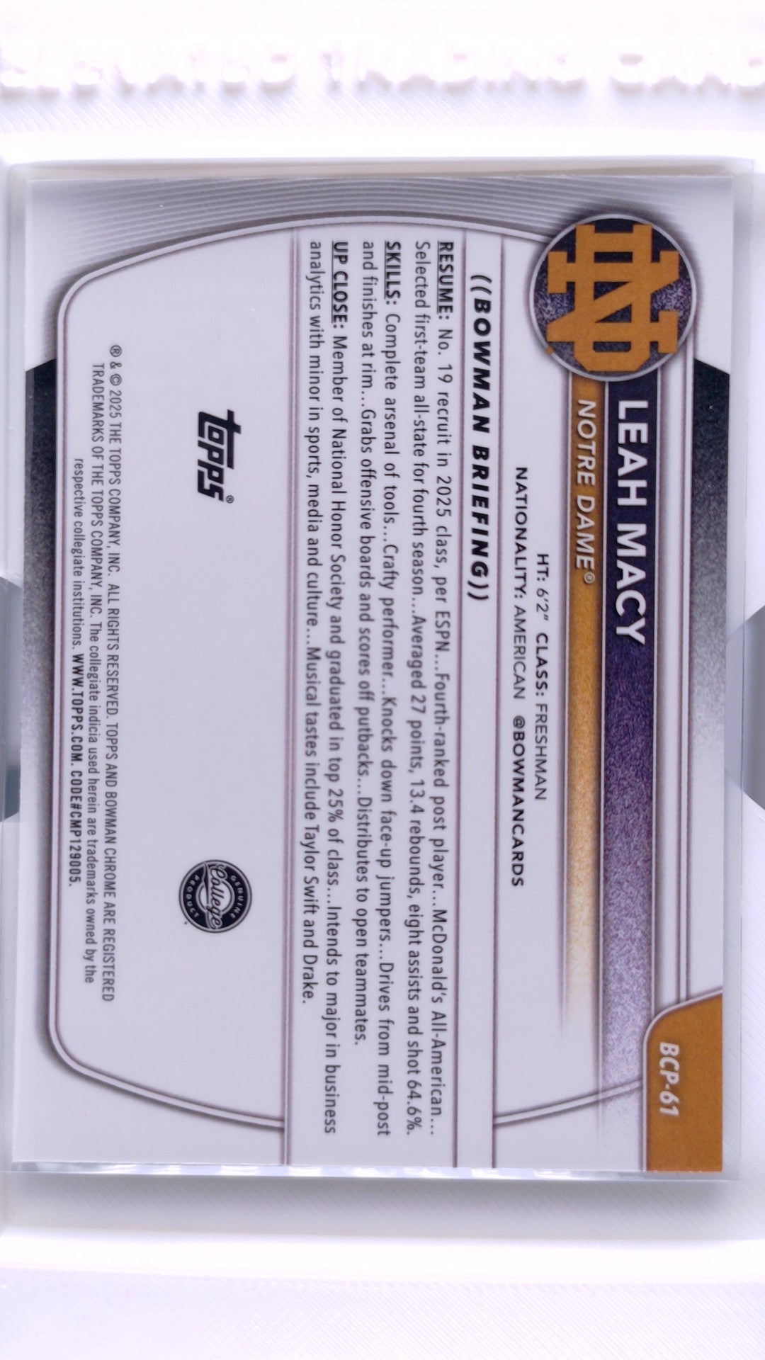 #BCP-61 Leah Macy Chrome Prospects - back