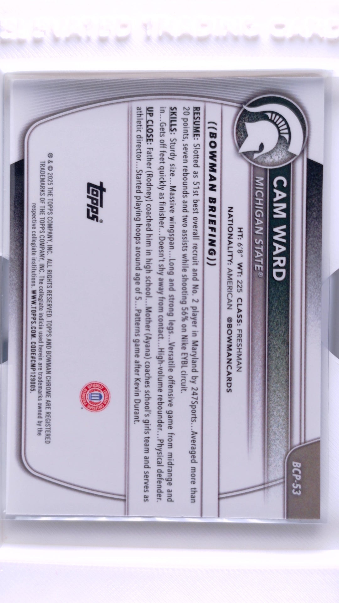 #BCP-53 Cam Ward Chrome Prospects - back