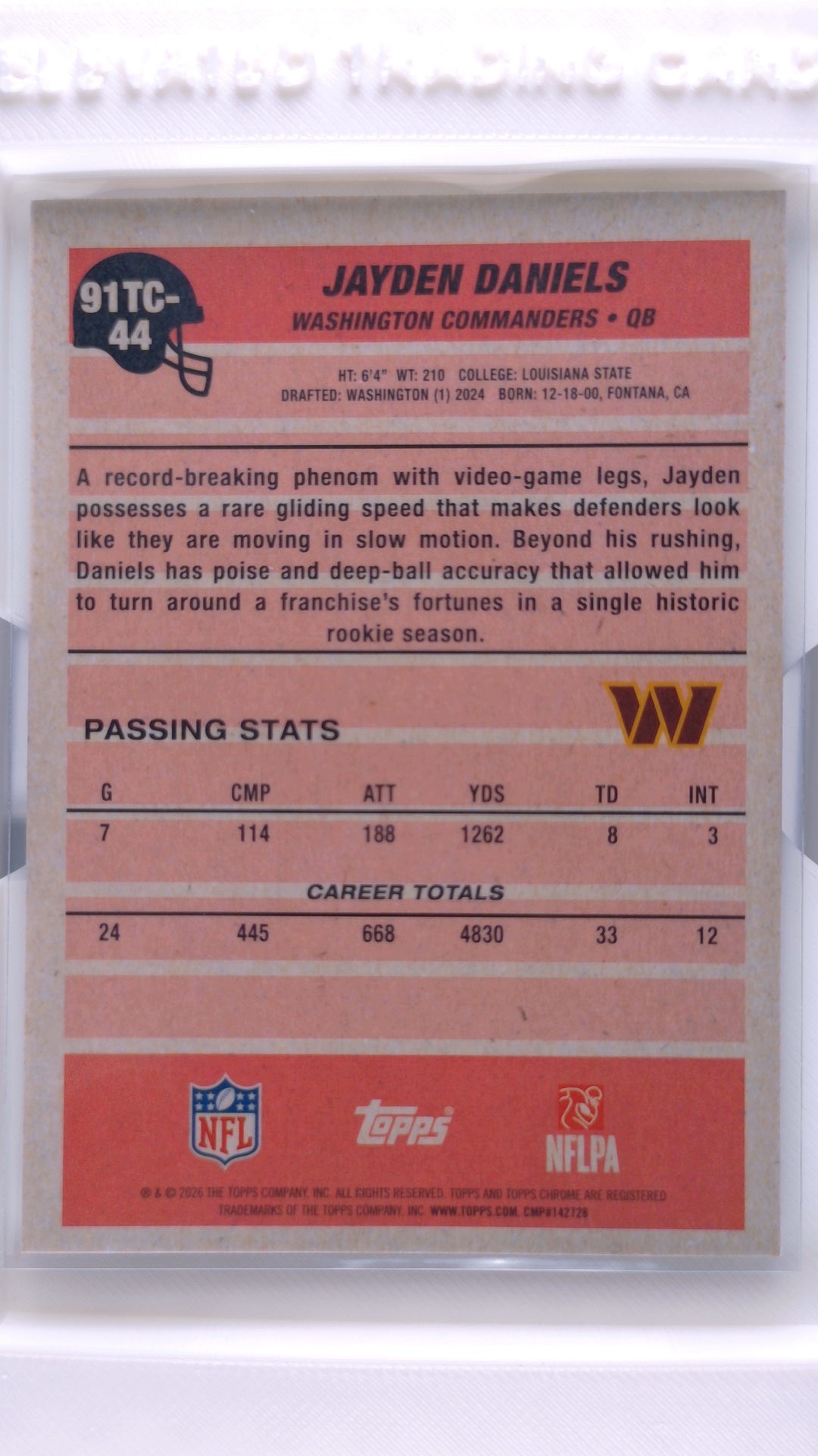 #91TC-44 Jayden Daniels 1991 Topps Football Chrome Silver Pack Base - back