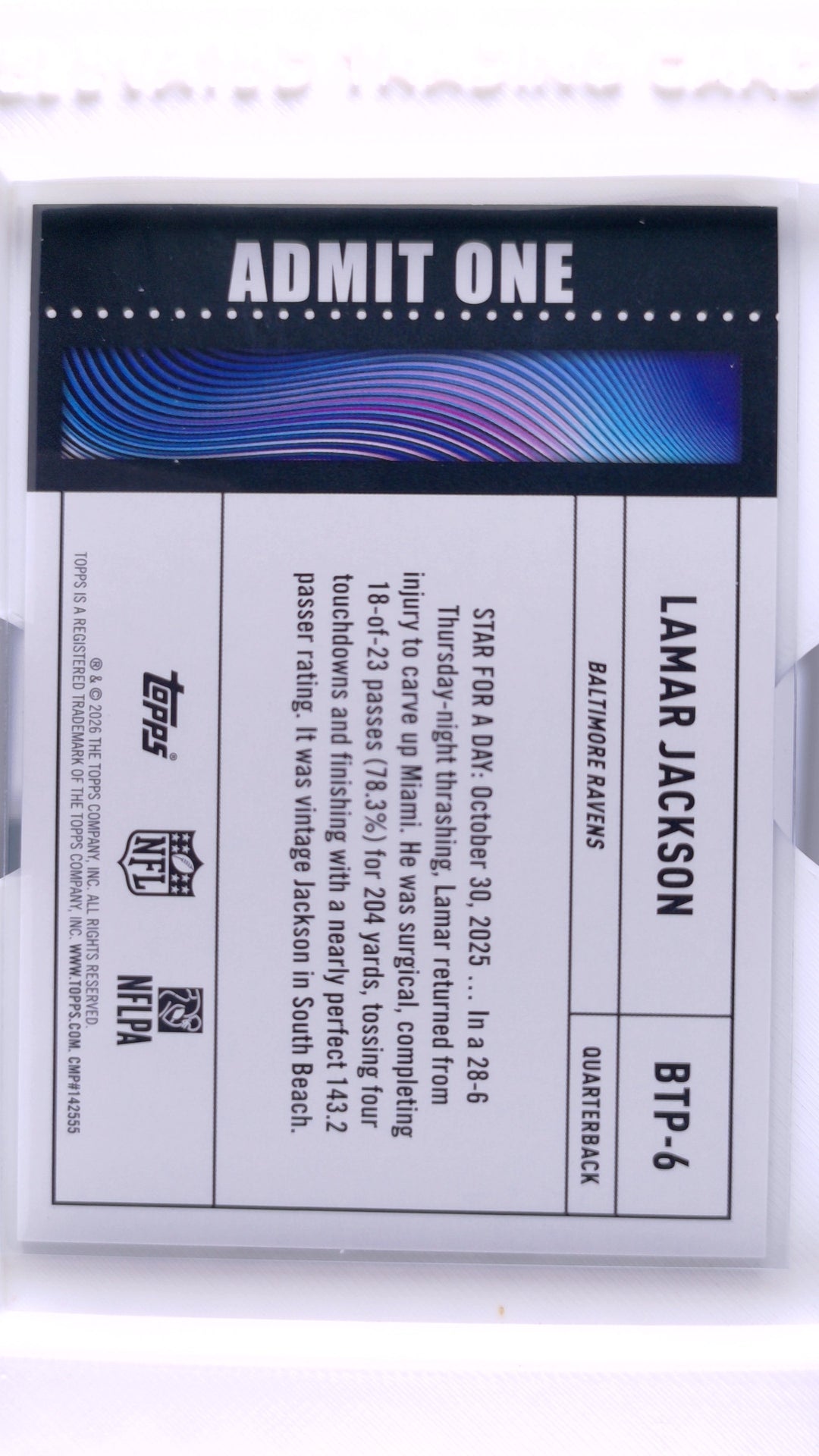 #BTP-6 Lamar Jackson Big Ticket Players - back