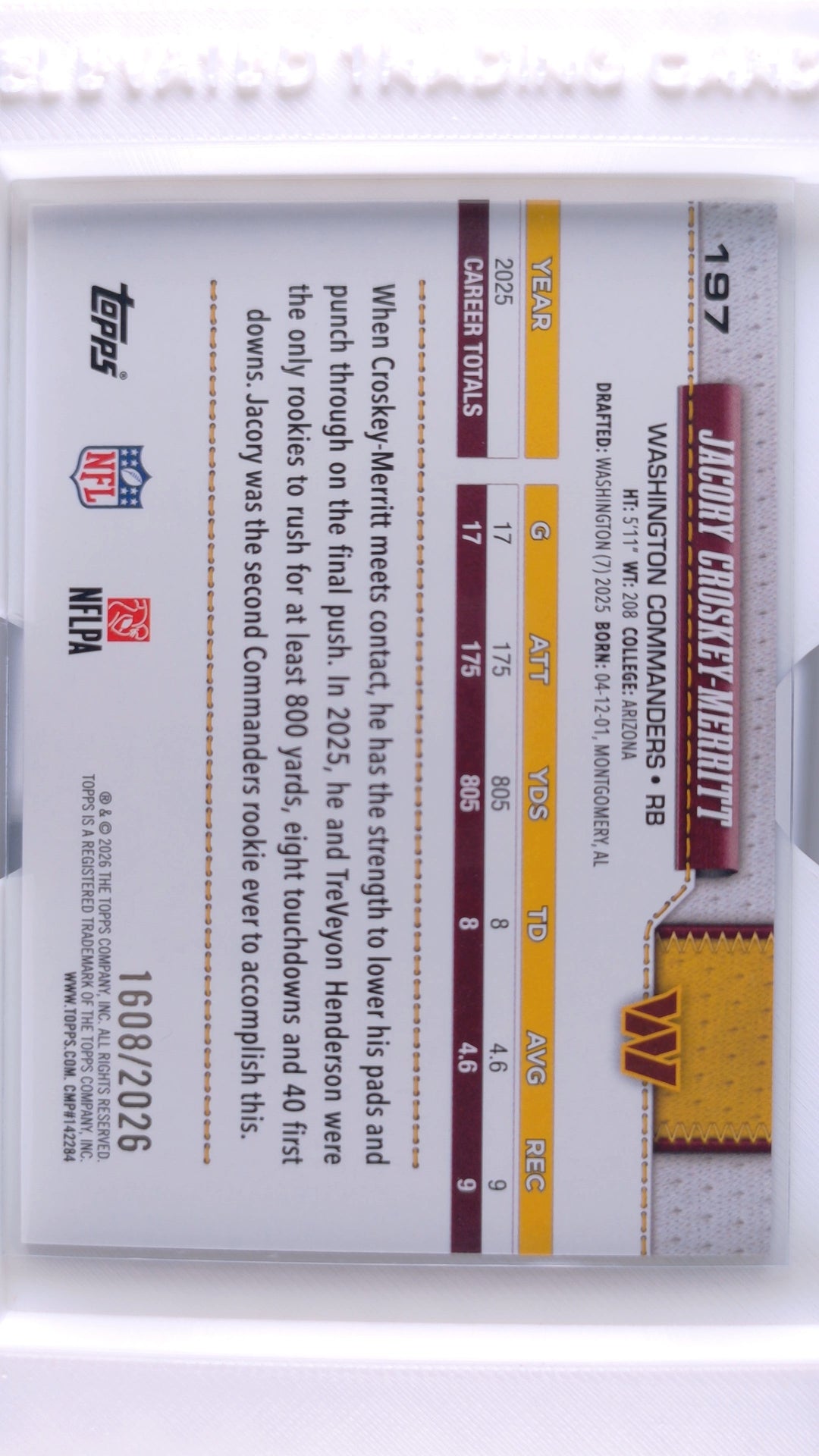 #197 Jacory Croskey-Merritt Gold #1608/2026 - back