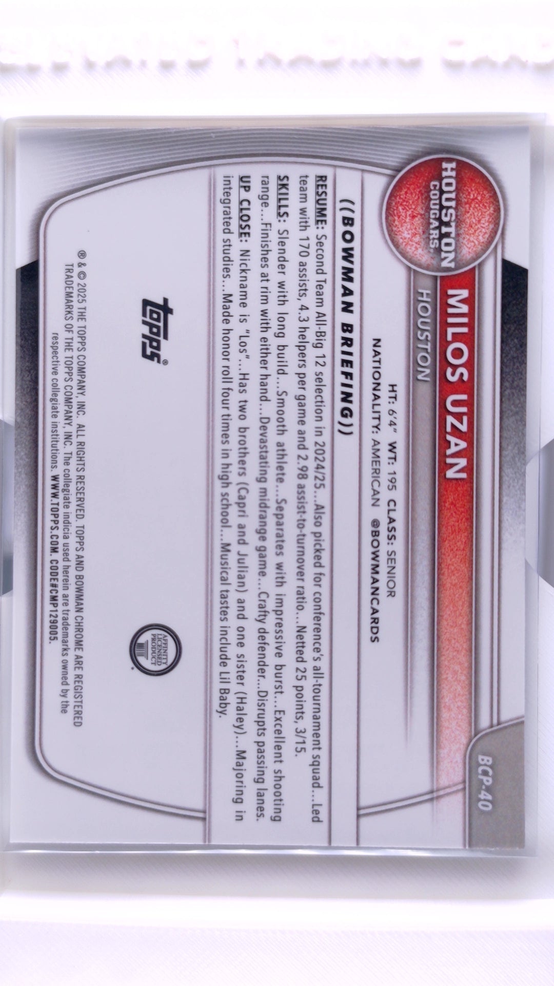 #BCP-40 Milos Uzan Chrome Prospects - back