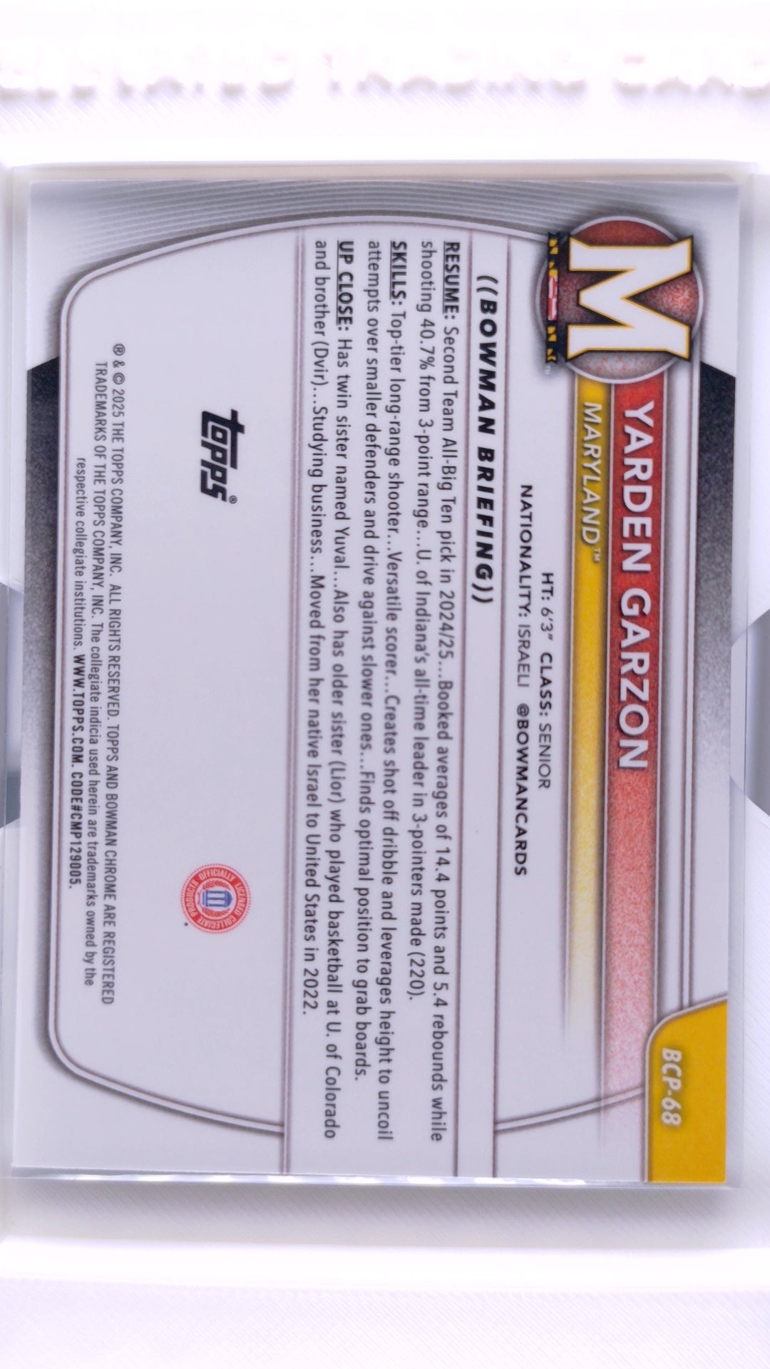 #BCP-68 Yarden Garzon Chrome Prospects - back