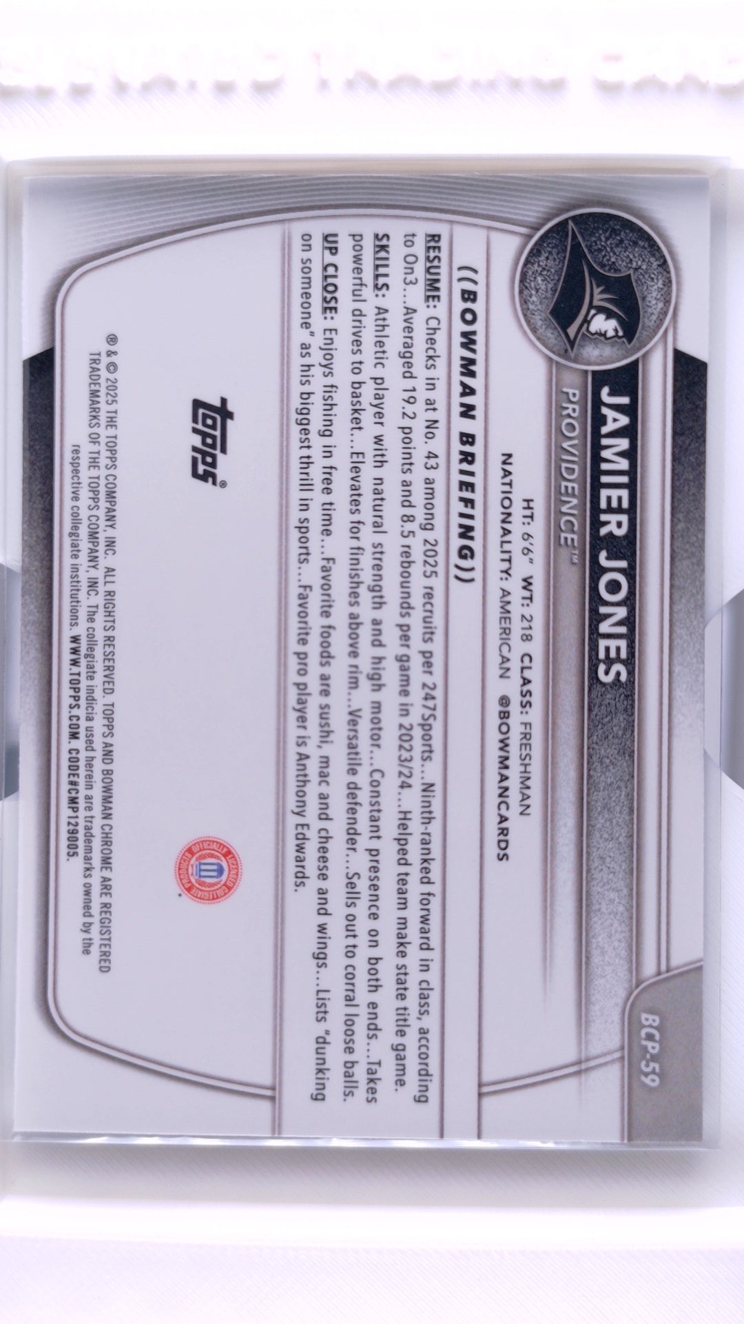 #BCP-59 Jamier Jones Chrome Prospects - back