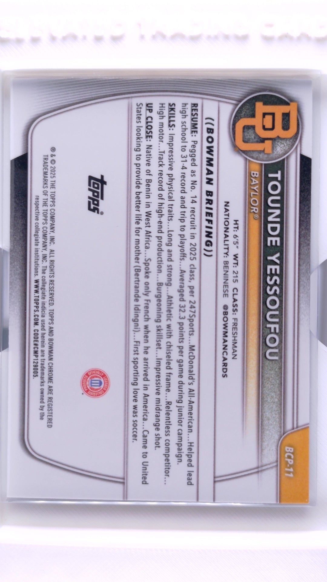#BCP-11 Tounde Yessoufou Chrome Prospects - back