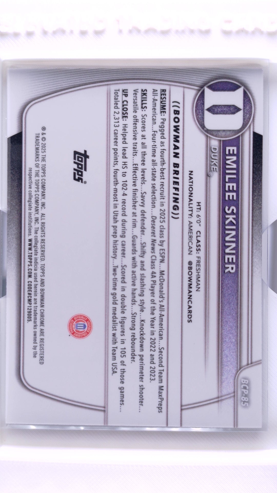 #BCP-85 Emilee Skinner Chrome Prospects - back