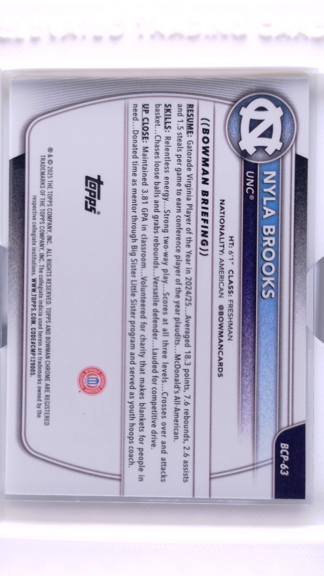 #BCP-63 Nyla Brooks Chrome Prospects - back