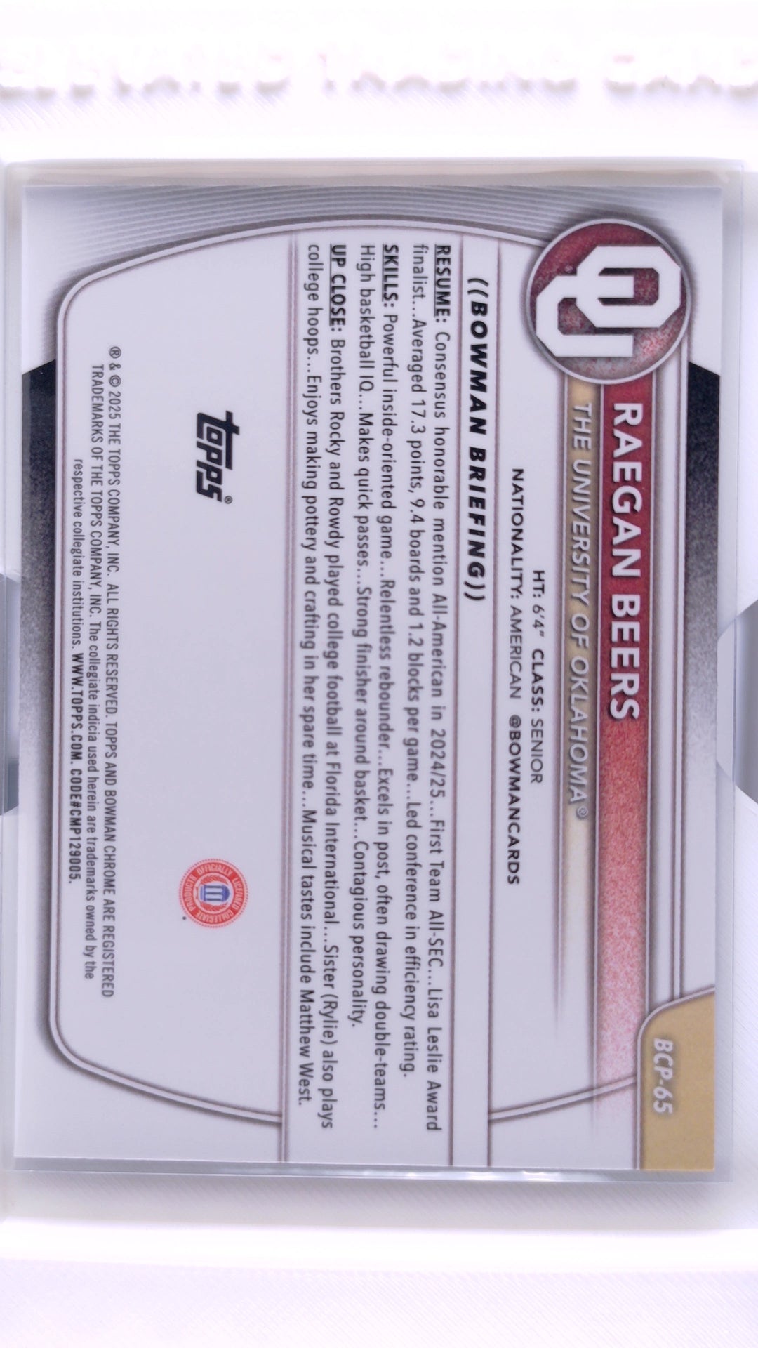 #BCP-65 Raegan Beers Chrome Prospects - back