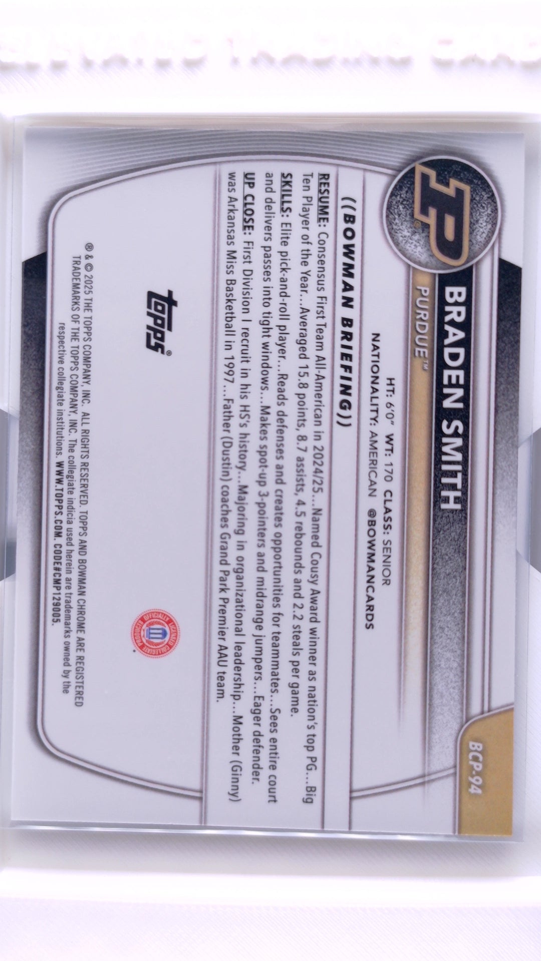 #BCP-94 Braden Smith Chrome Prospects - back