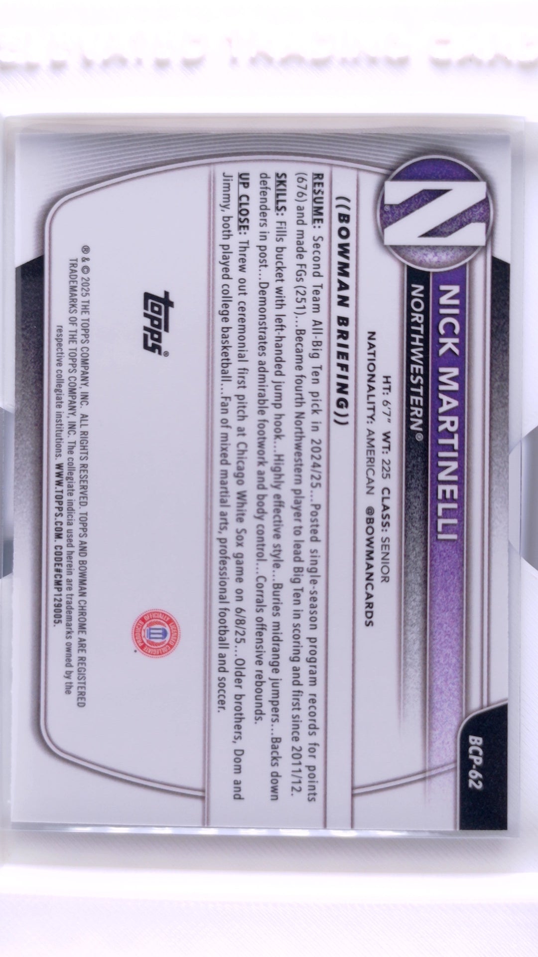 #BCP-62 Nick Martinelli Chrome Prospects - back