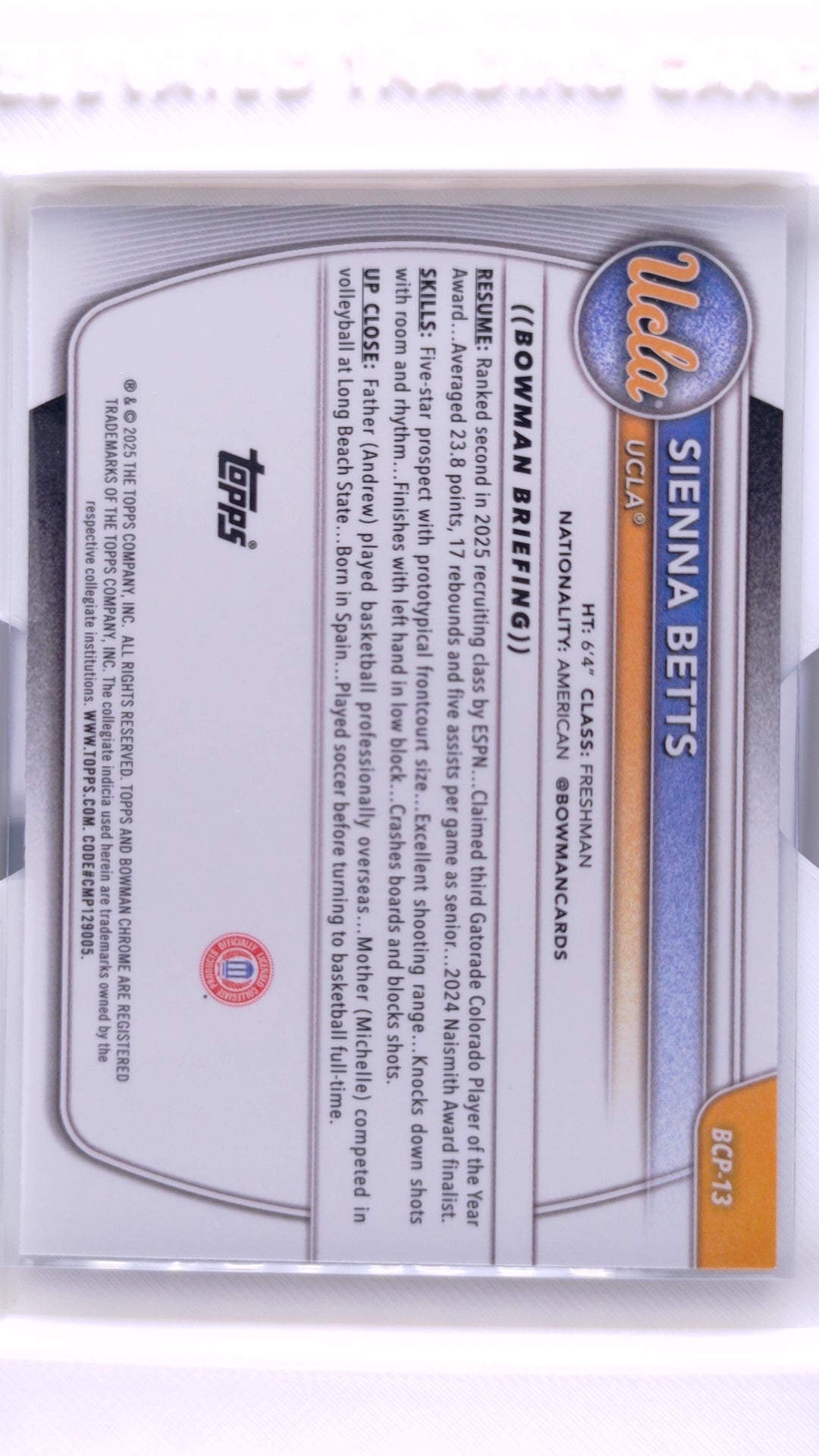 #BCP-13 Sienna Betts Chrome Prospects - back