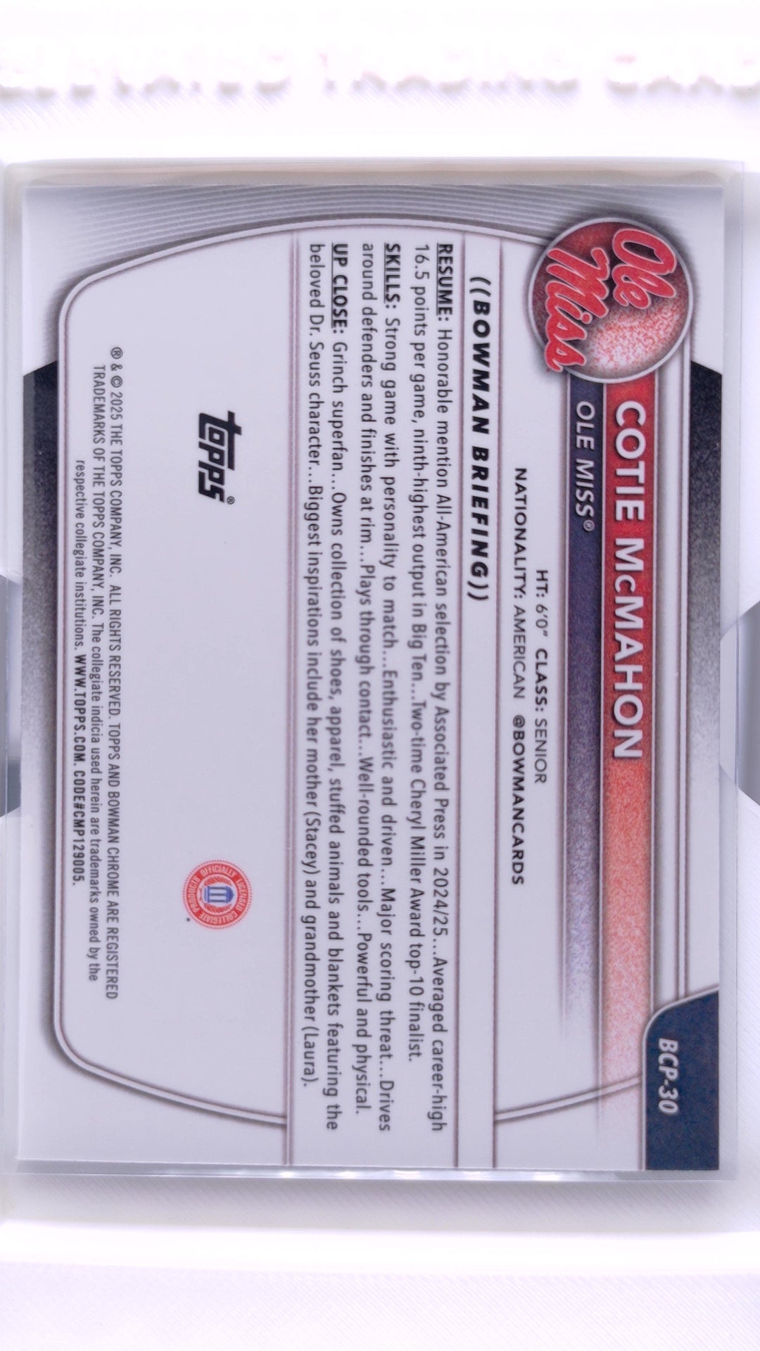 #BCP-30 Cotie McMahon Chrome Prospects - back