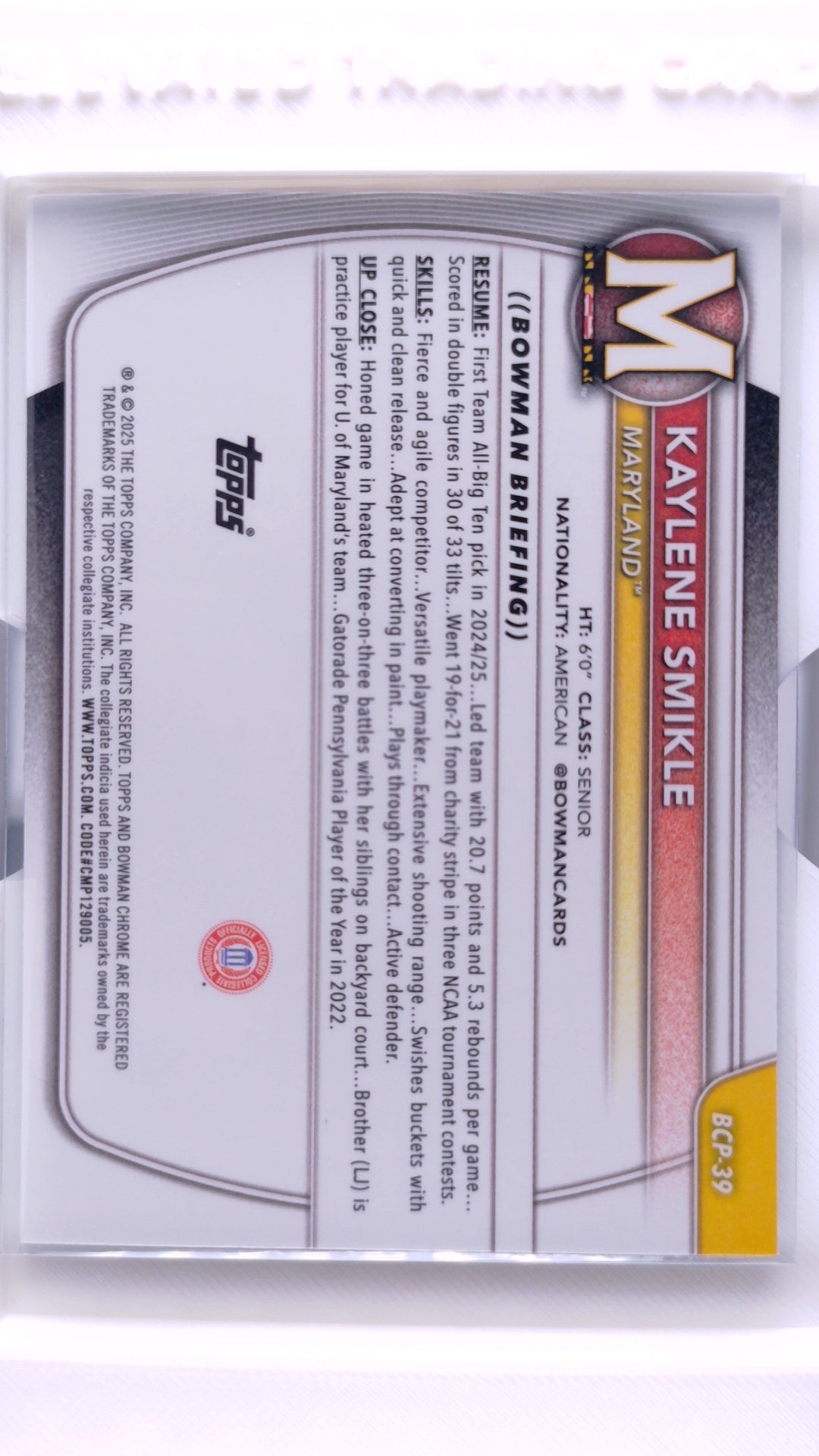#BCP-39 Kaylene Smikle Chrome Prospects - back
