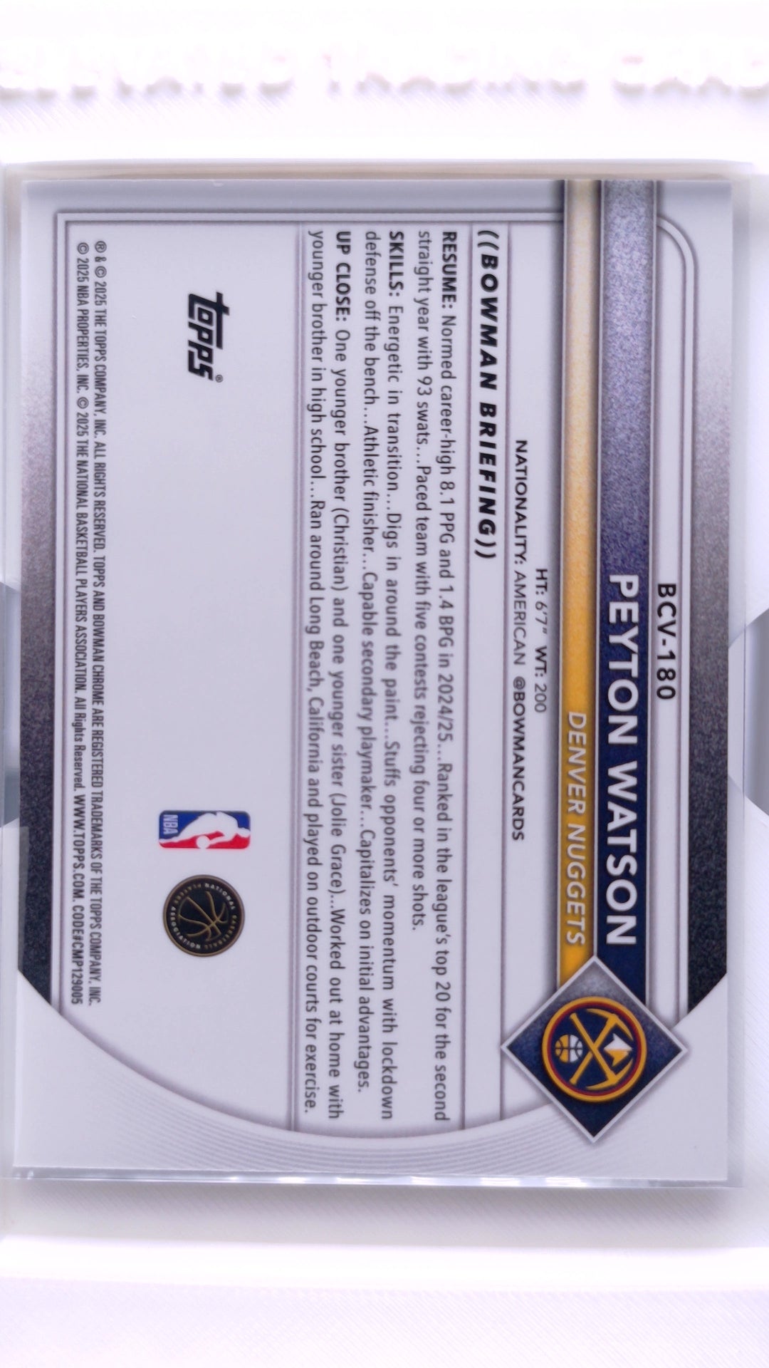 #BCV-180 Peyton Watson Chrome - back