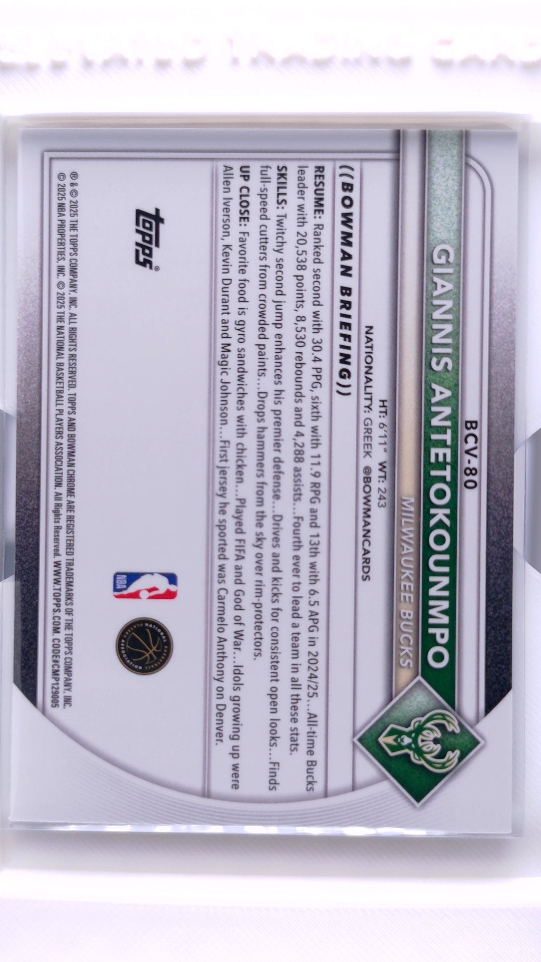 #BCV-80 Giannis Antetokounmpo Chrome - back