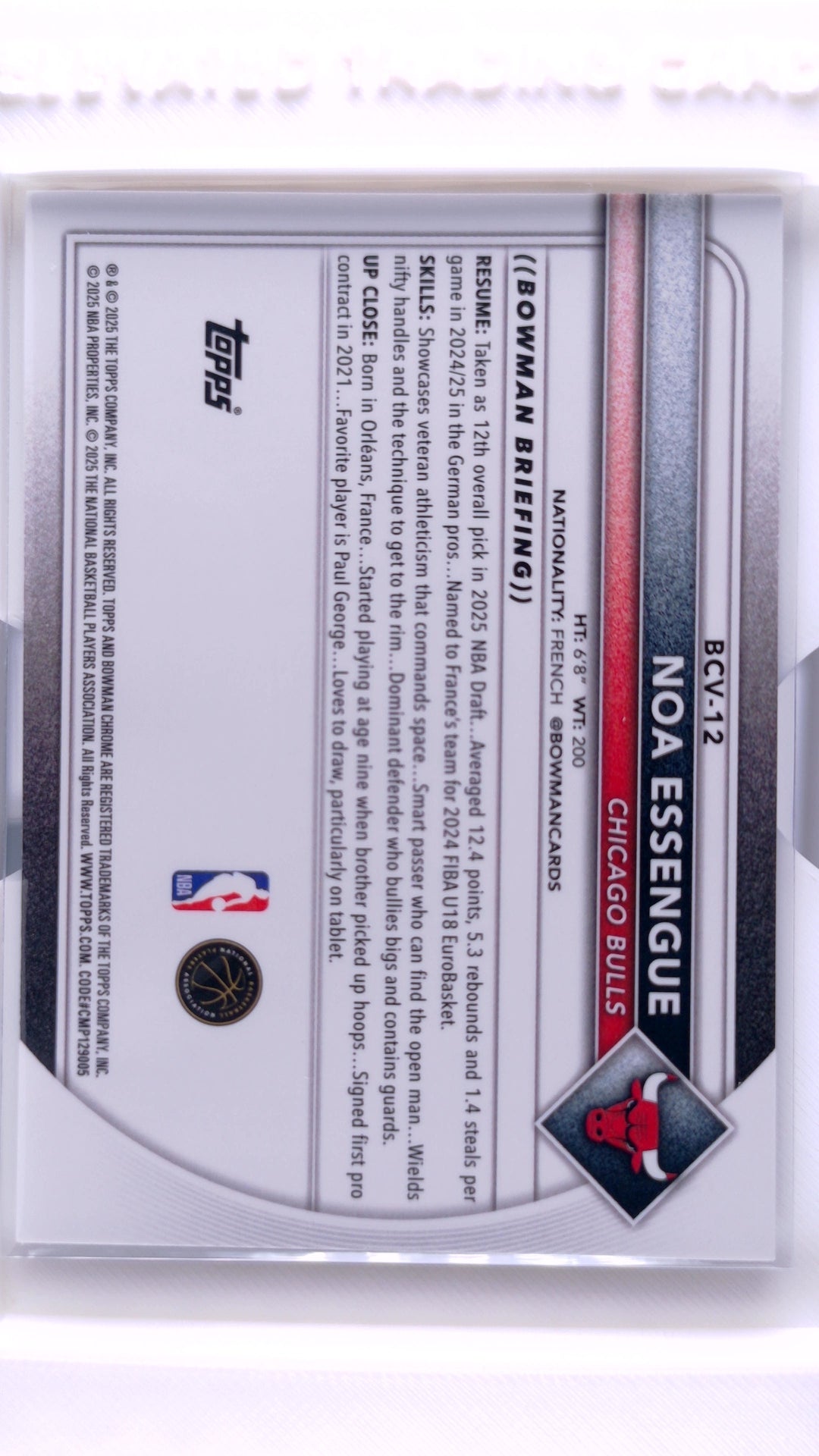 #BCV-12 Noa Essengue Rookie Chrome - back