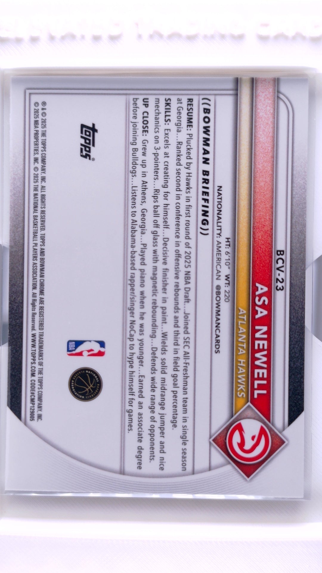 #BCV-23 Asa Newell Rookie Chrome - back
