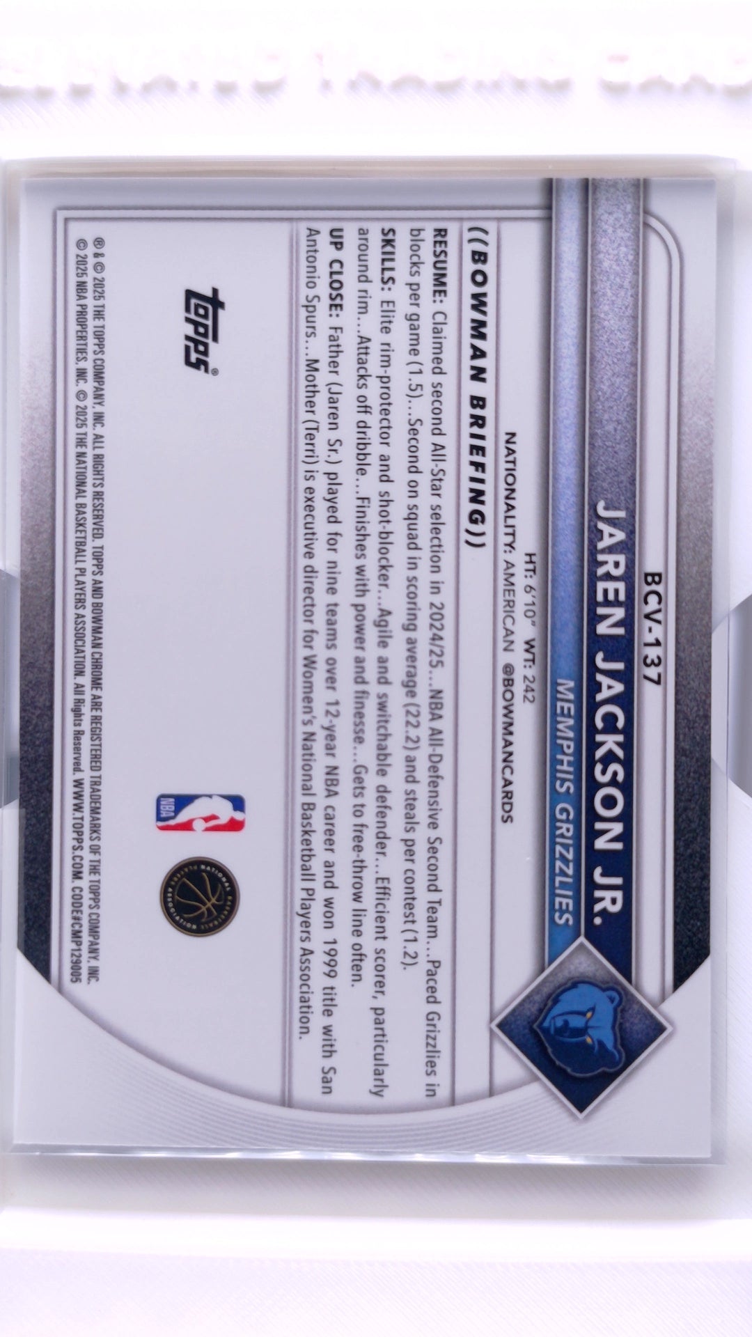 #BCV-137 Jaren Jackson Jr. Chrome - back