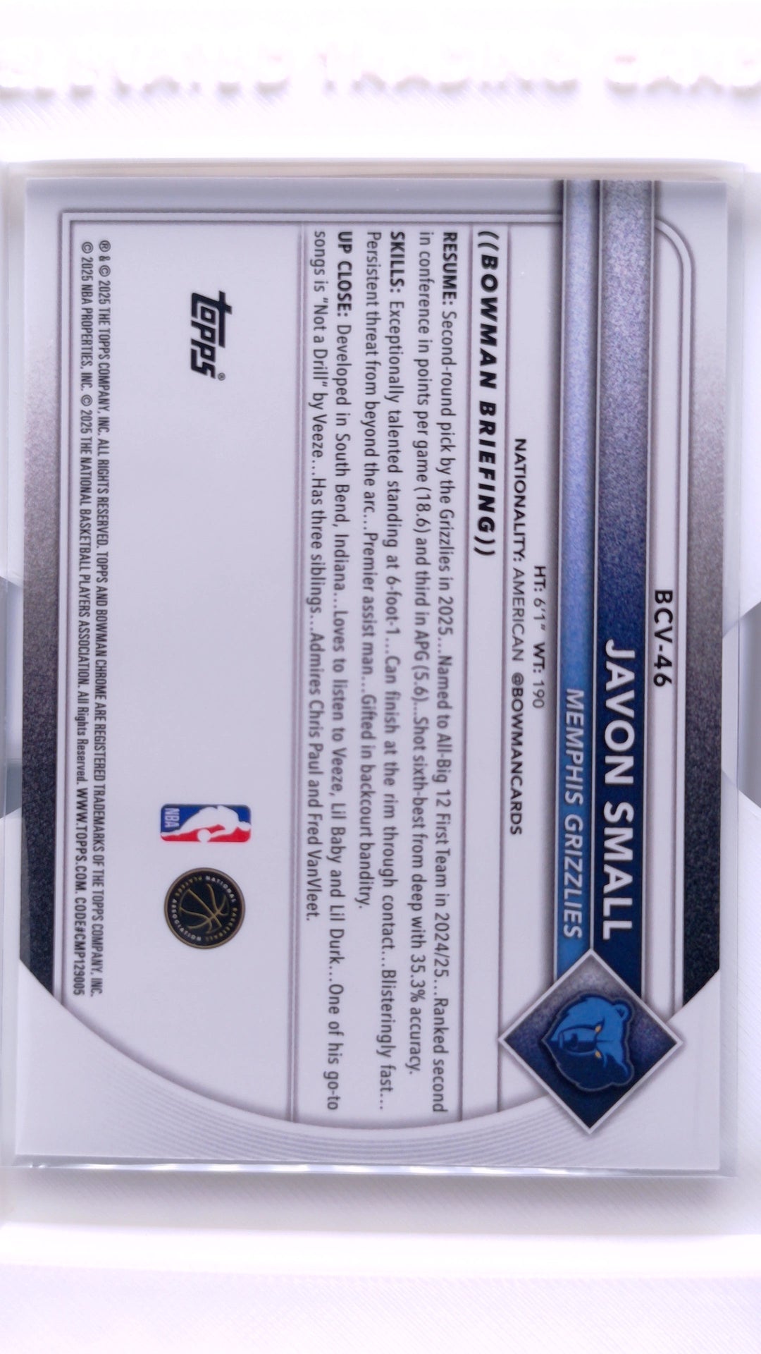 #BCV-46 Javon Small Rookie Chrome - back