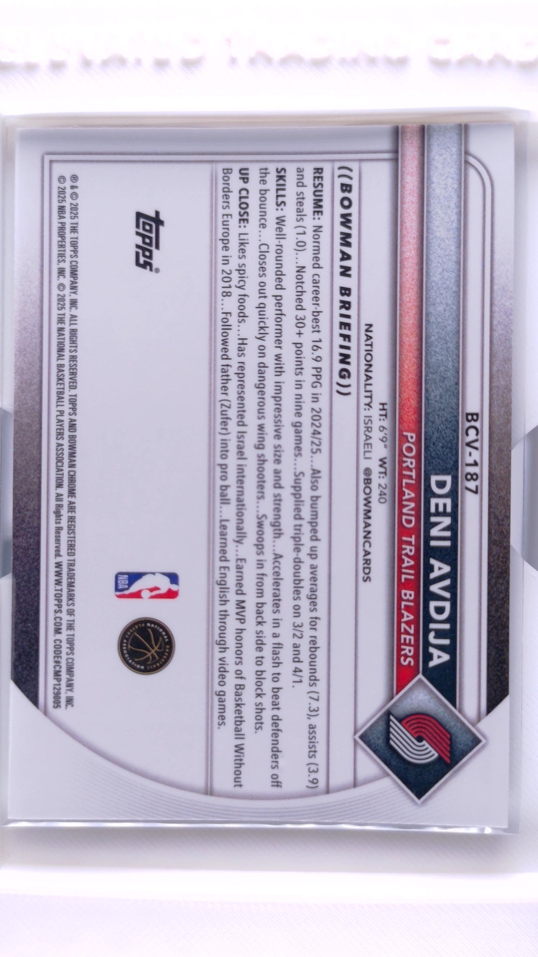 #BCV-187 Deni Avdija Chrome - back