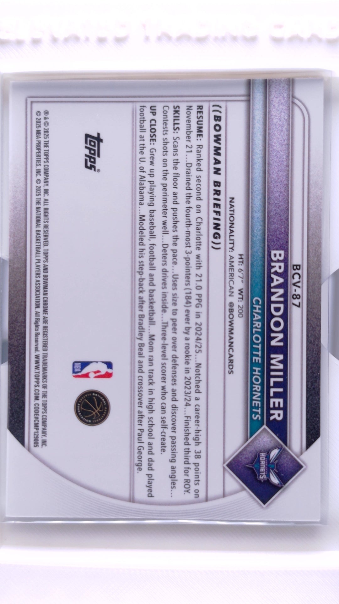 #BCV-87 Brandon Miller Chrome - back