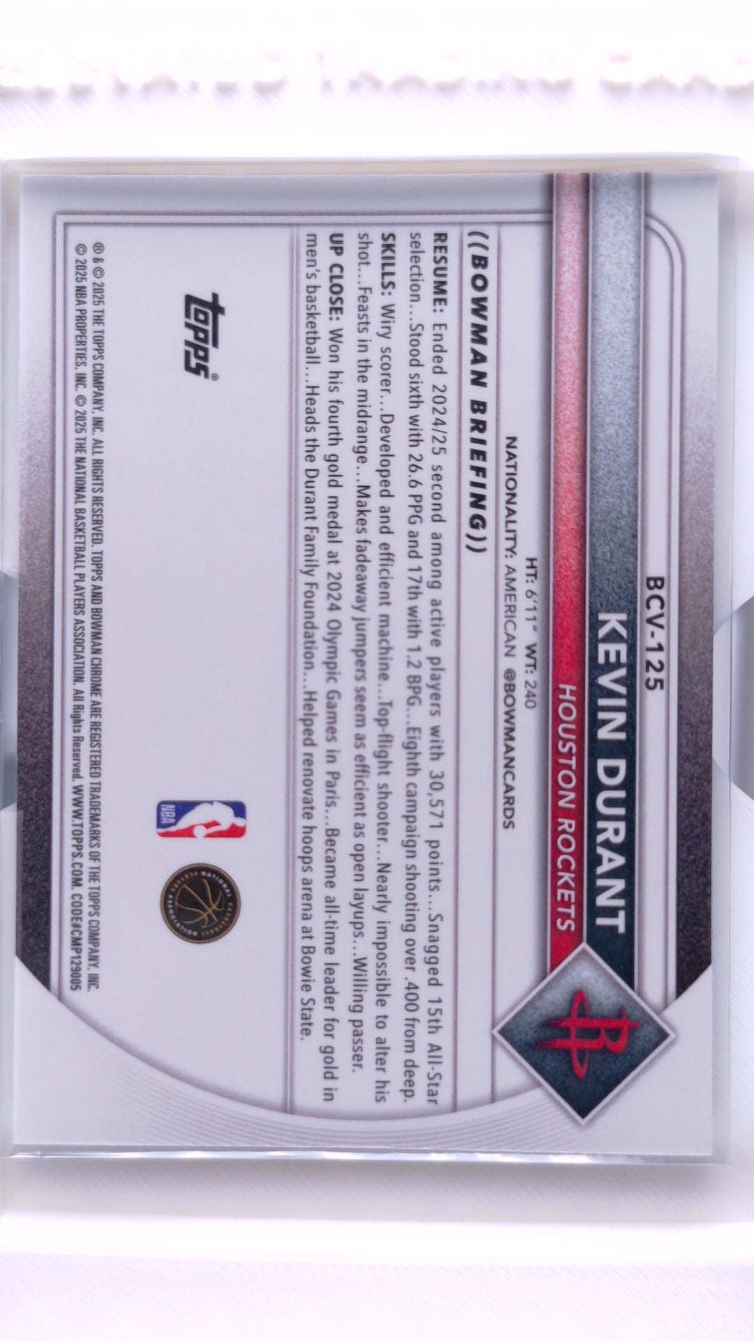 #BCV-125 Kevin Durant Chrome - back